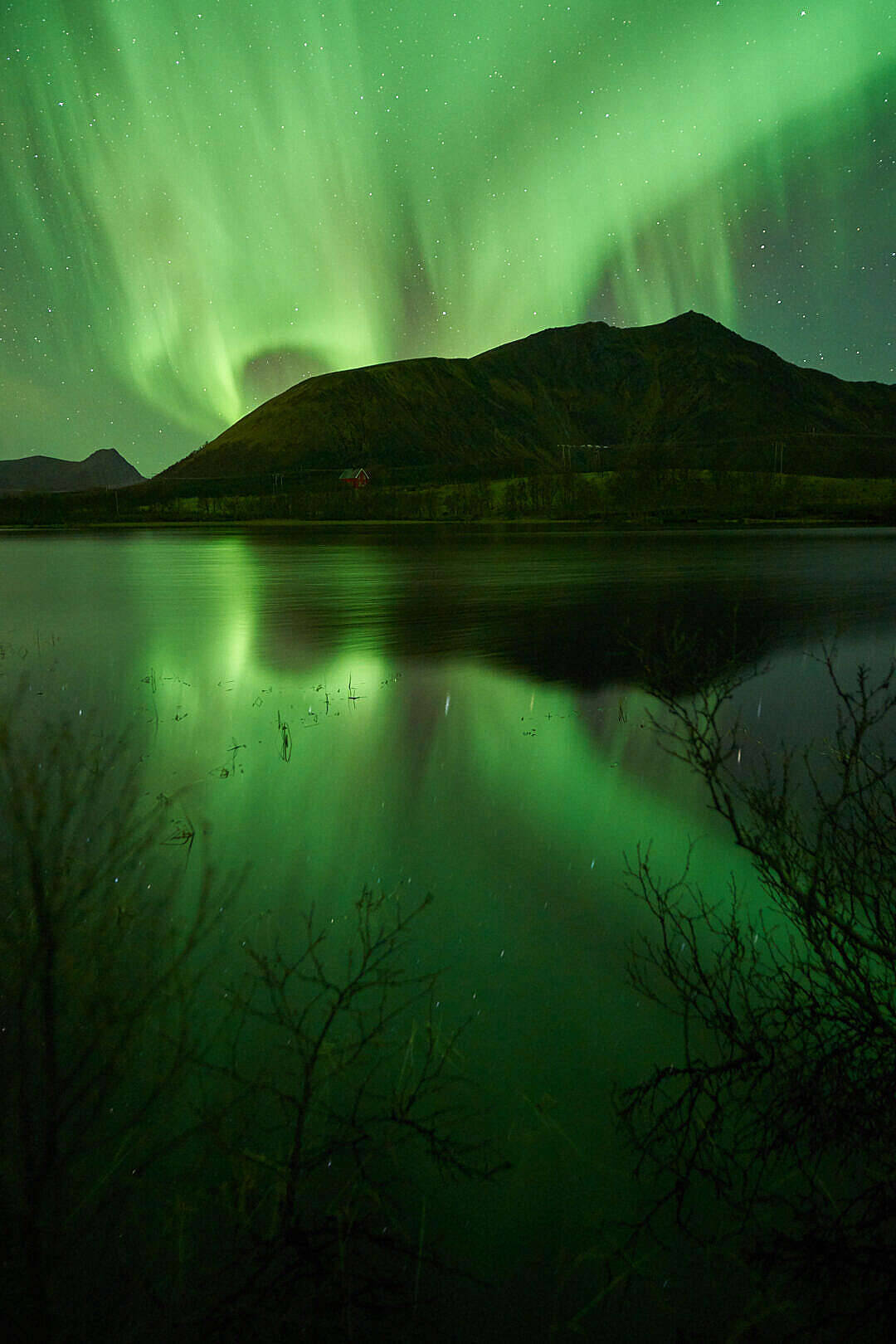 Auroras Boreales sobre Montaña Verde iPhone Fondos de pantalla