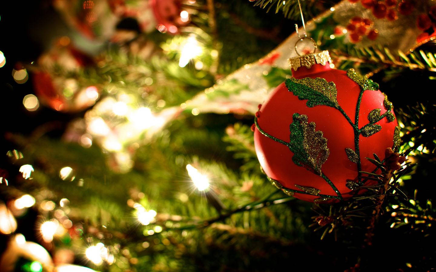 Luces Navideñas de Bola Roja Fondos de pantalla