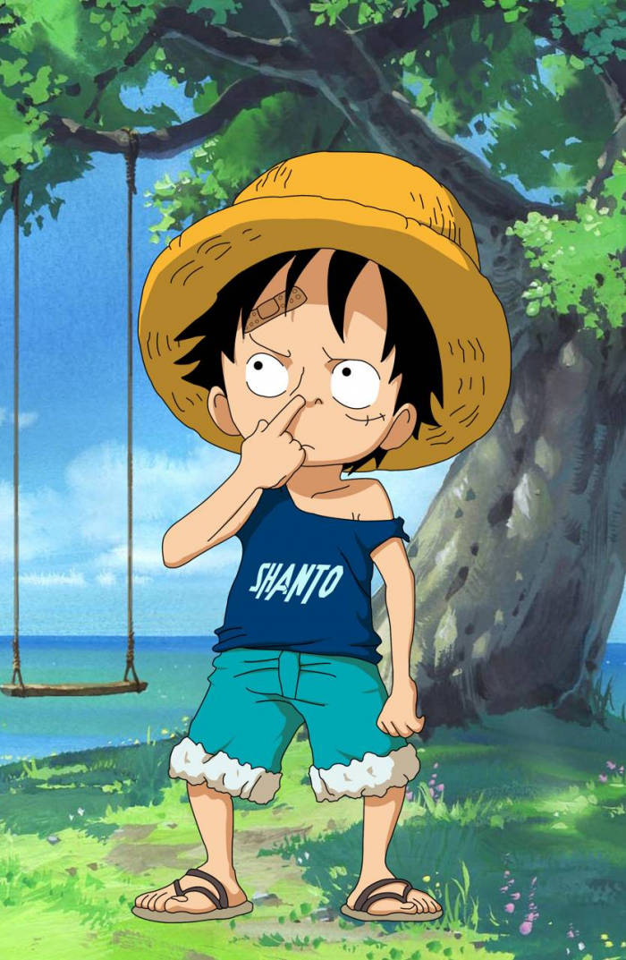 Luffy haciendo una pose divertida en la playa Fondos de pantalla