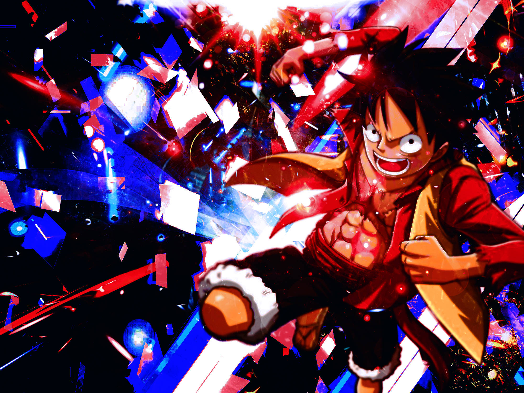 Luffy Sobre Fondo Rojo y Azul Fondos de pantalla