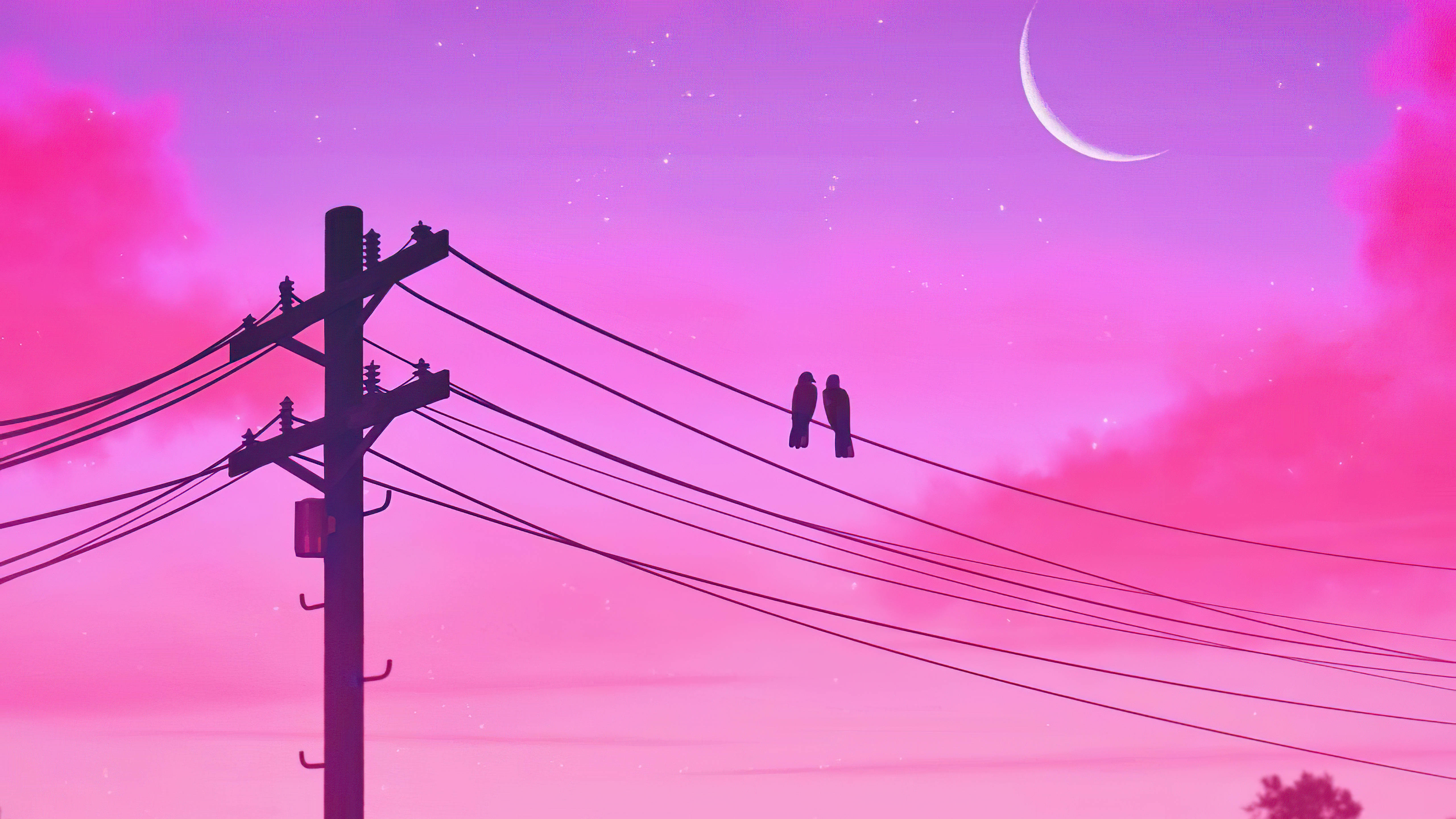 Luna Creciente Estética y Pájaros del Amor Fondos de pantalla