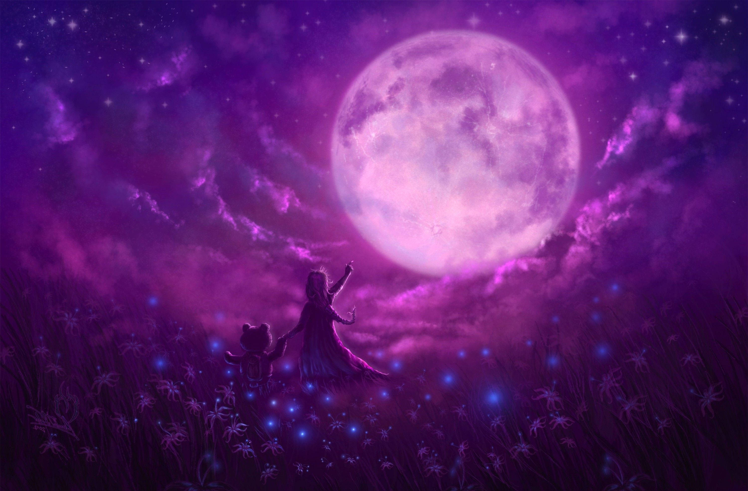 Luna de neón anime Fondos de pantalla