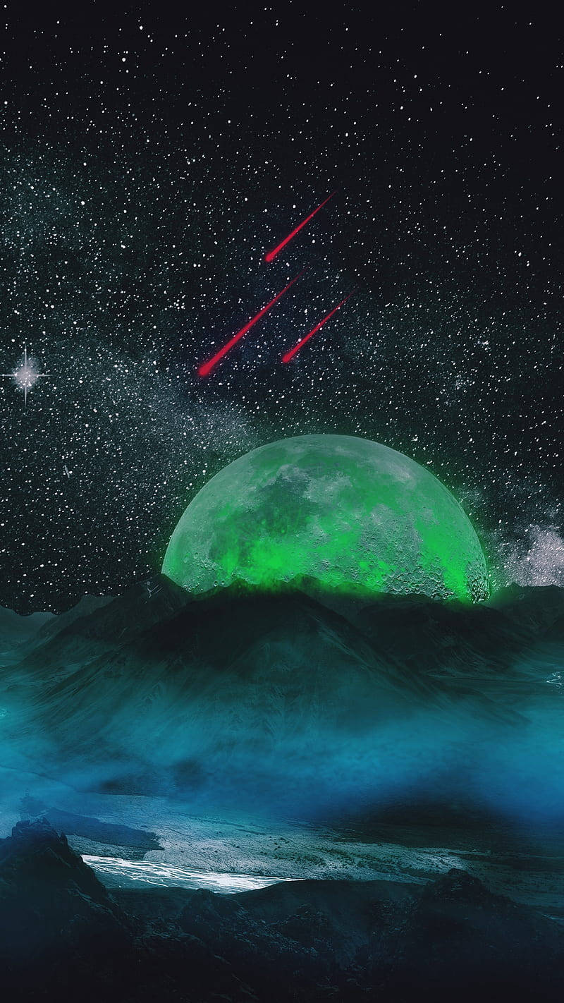 Luna de neón con meteoritos Fondos de pantalla