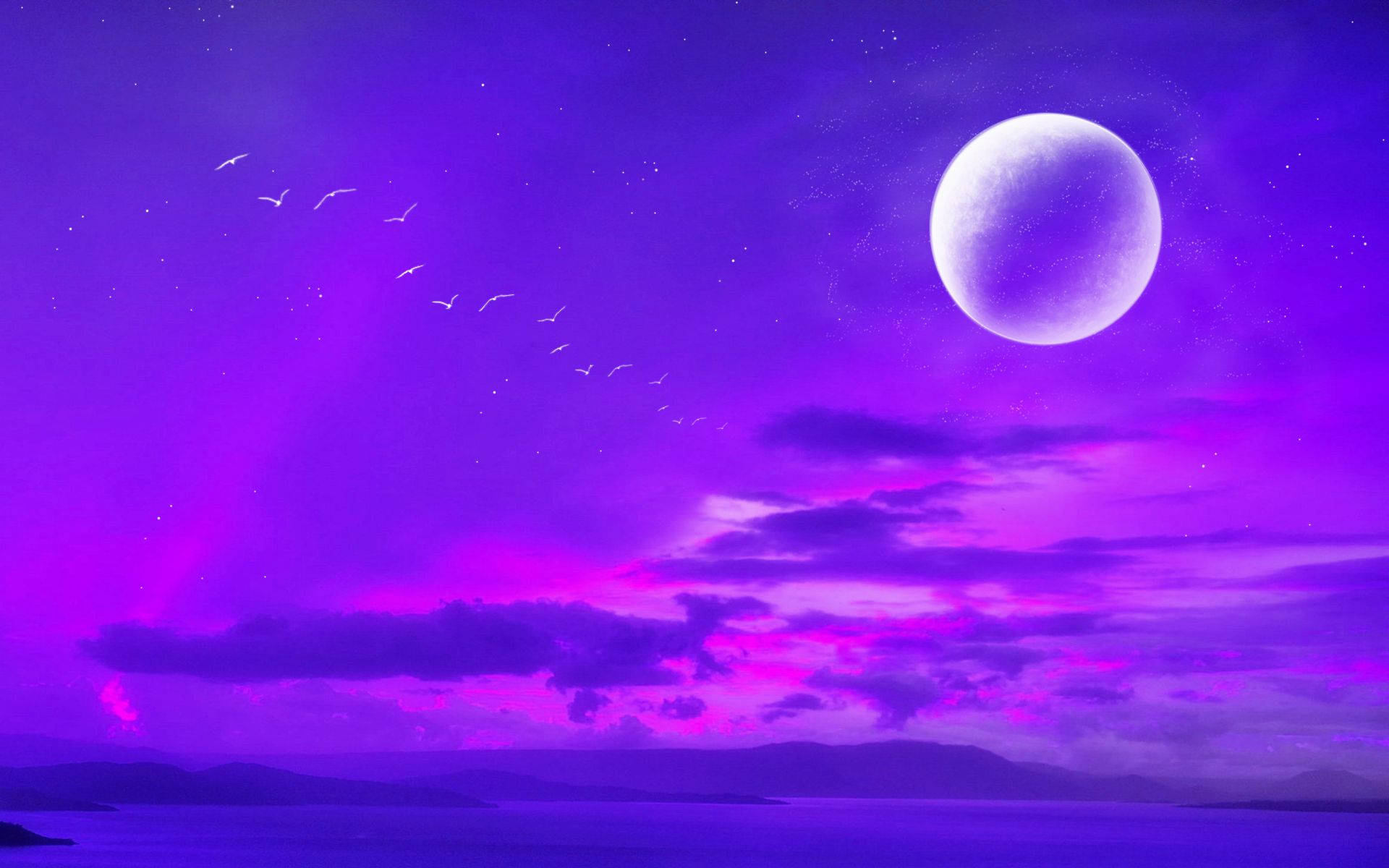 Luna de neón y cielo púrpura Fondos de pantalla