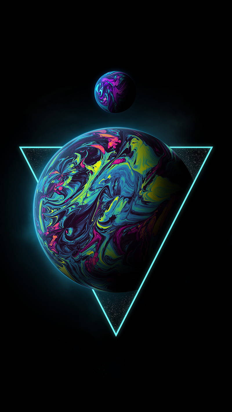 Luna de neón y planeta cósmico Fondos de pantalla
