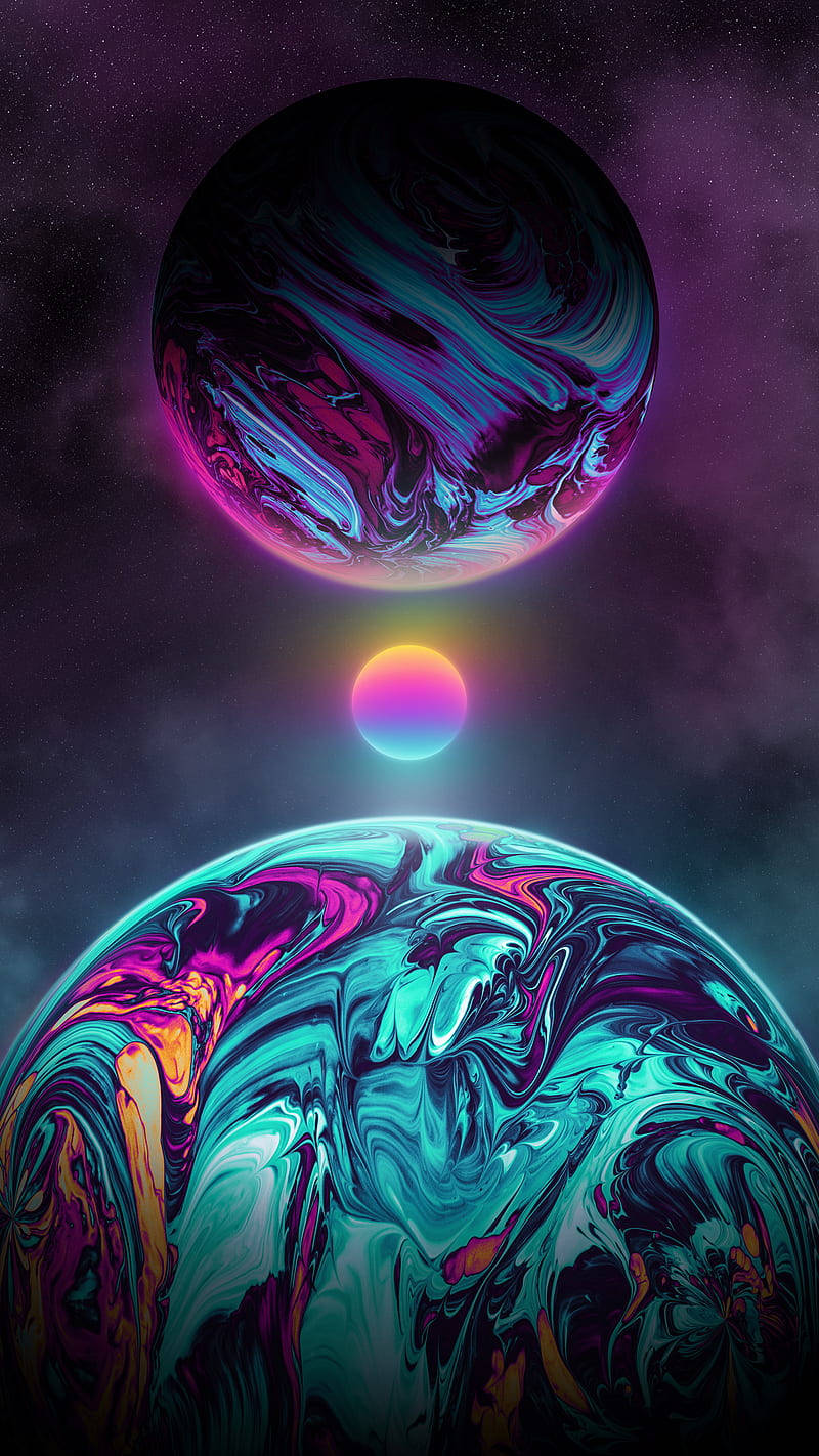 Luna de neón y planetas brillantes Fondos de pantalla