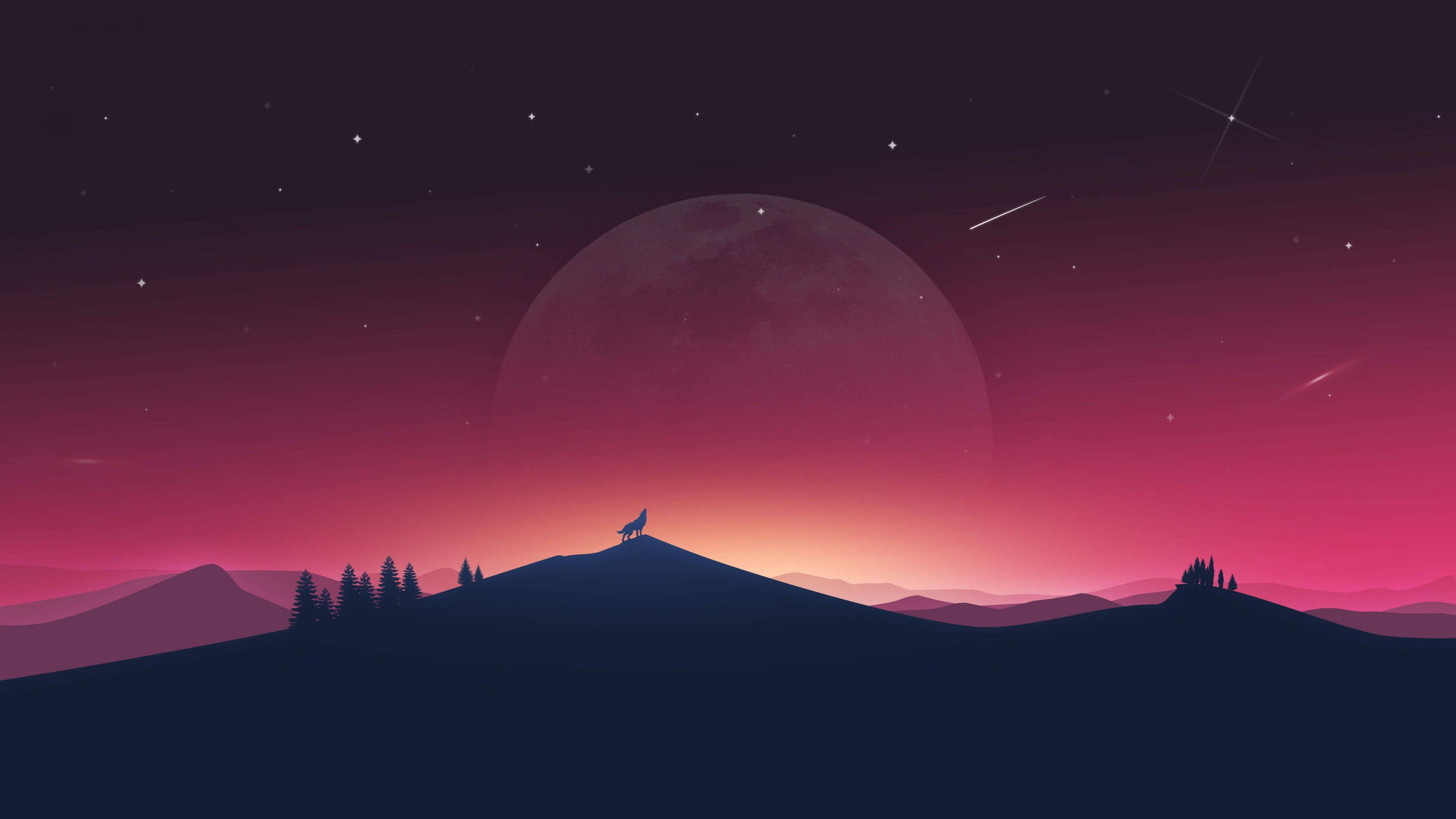 Luna estética con un lobo aullando Fondos de pantalla