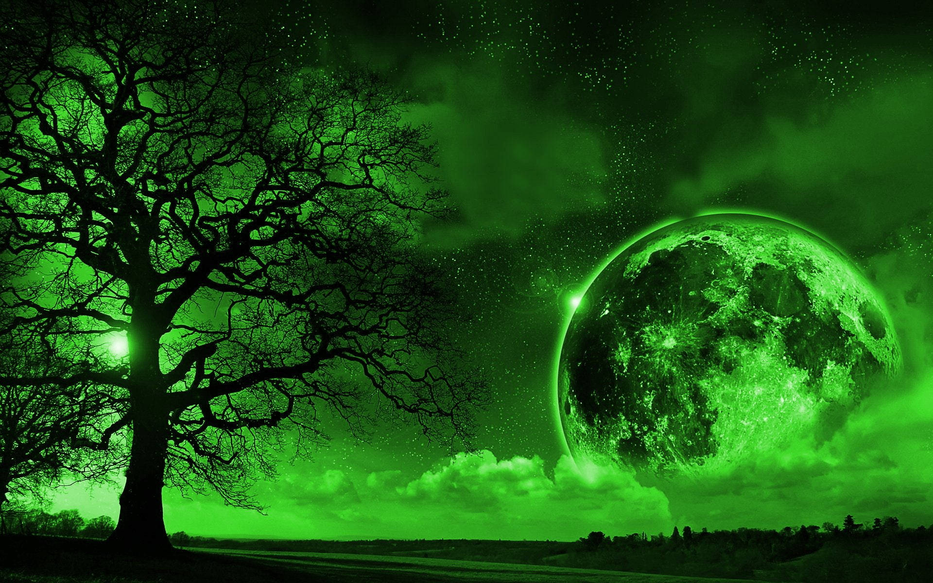Luna galáctica estética verde Fondos de pantalla
