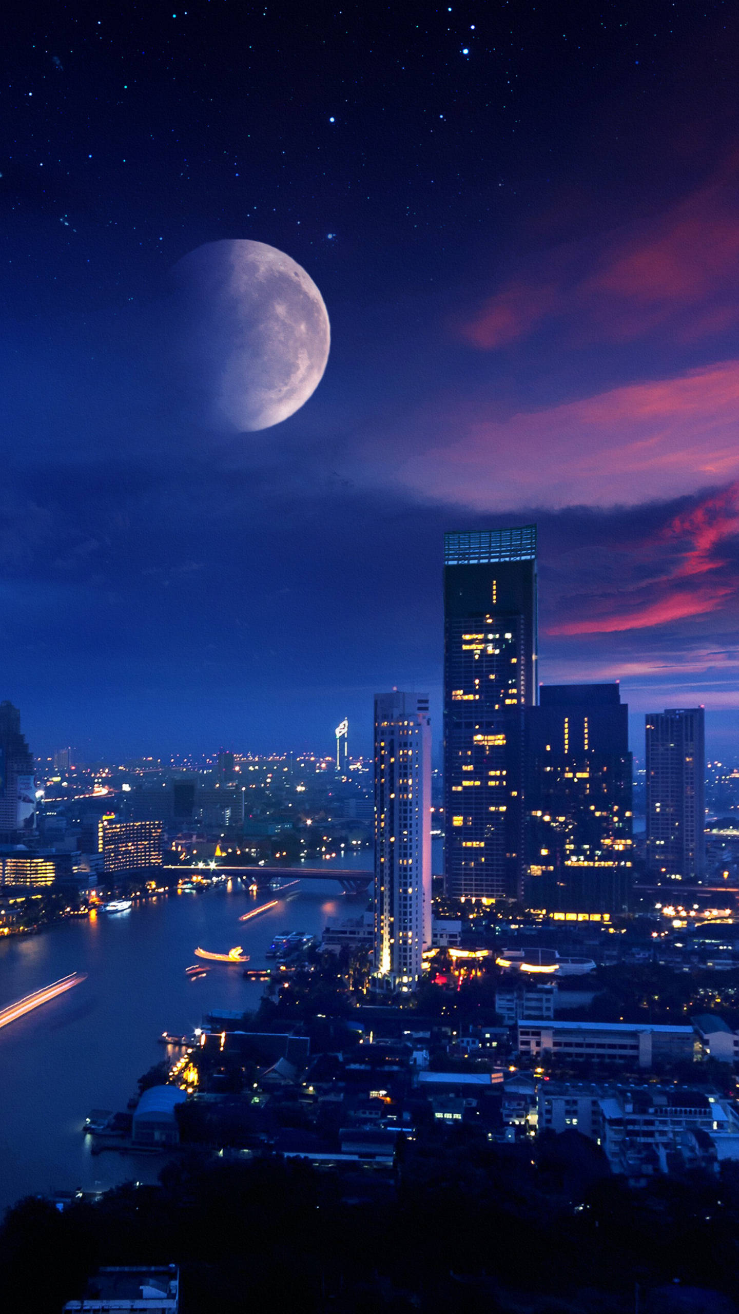 Luna galáctica en la ciudad Fondos de pantalla