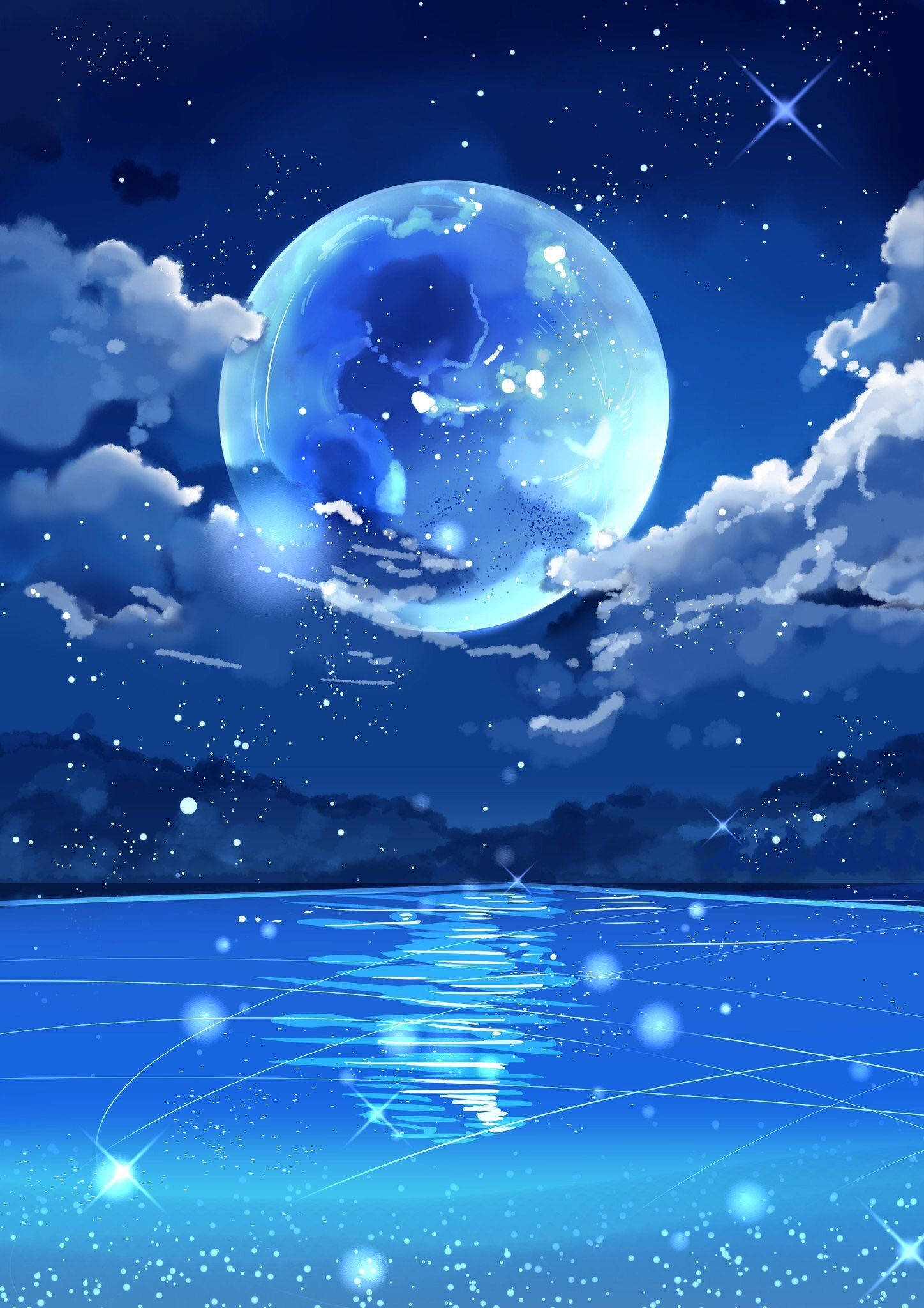 Luna galáctica, nubes y océano Fondos de pantalla