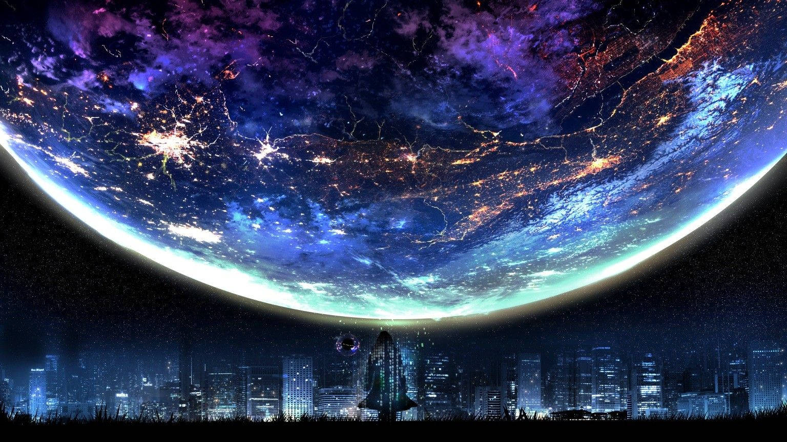 Luna galáctica sobre la ciudad Fondos de pantalla