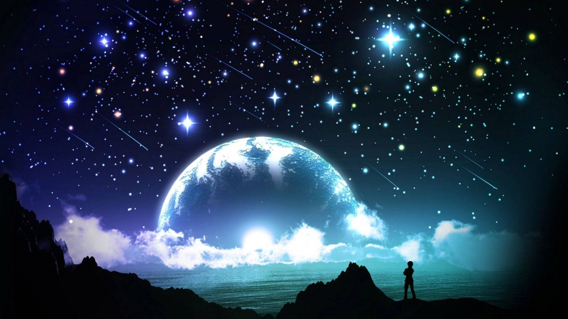 Luna Galáctica y Estrellas Brillantes Fondos de pantalla
