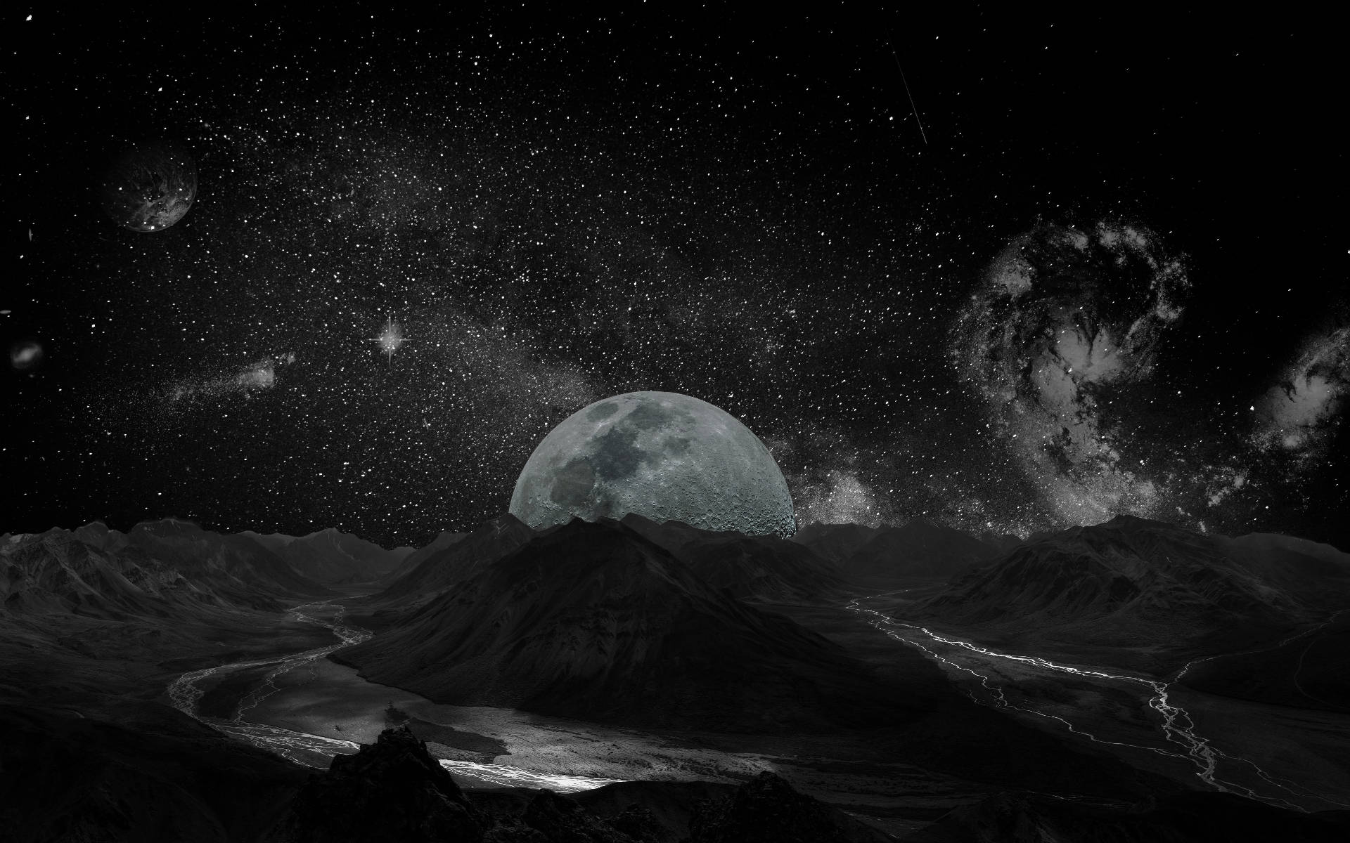 Luna Galáctica y Montañas Fondos de pantalla
