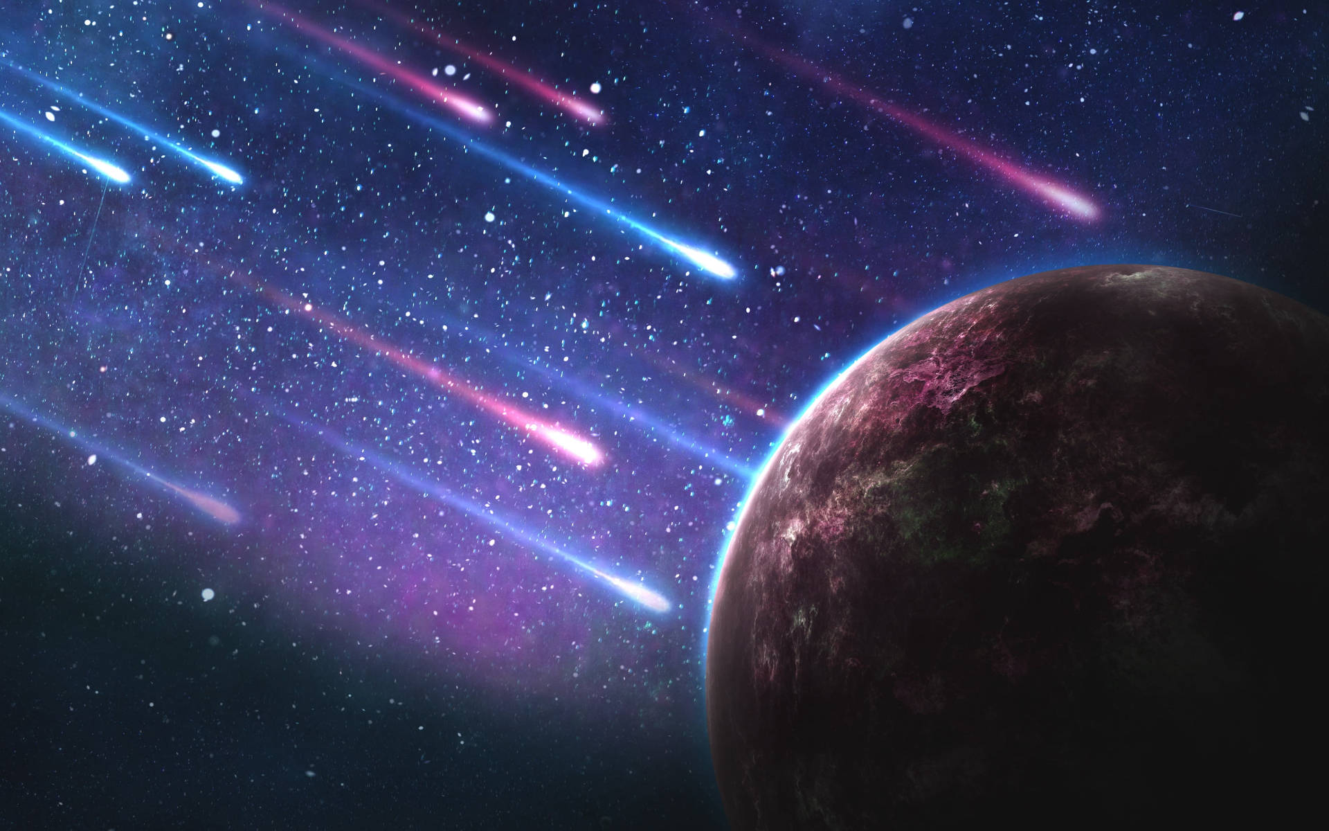 Luna galáctica y estrellas fugaces Fondos de pantalla