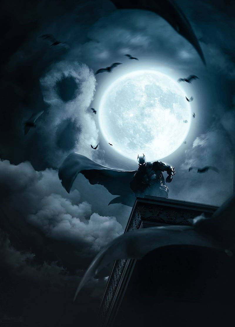 Luna llena detrás de Batman Arkham Knight para iPhone Fondos de pantalla