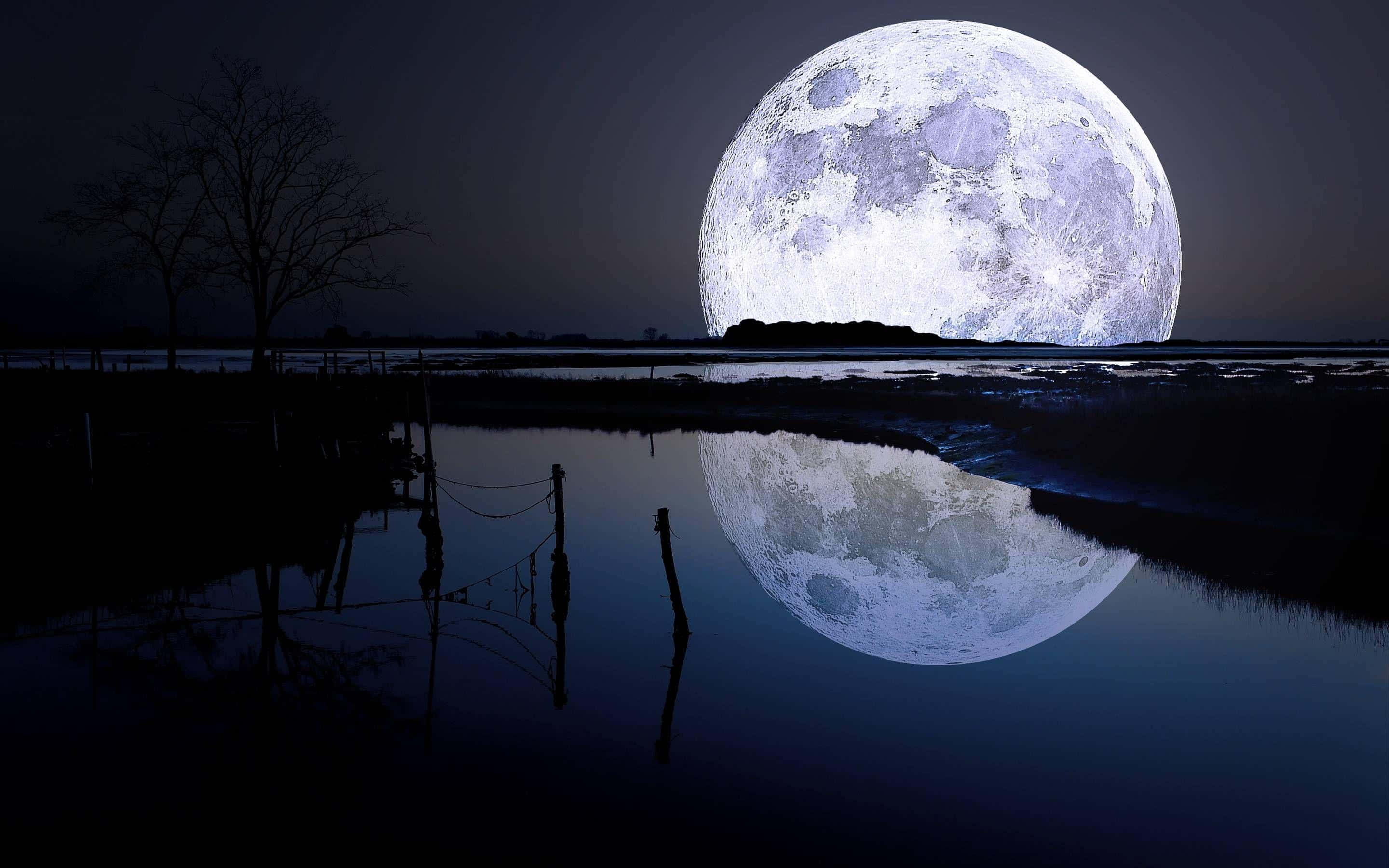 Luna llena sobre un cuerpo de agua Fondos de pantalla