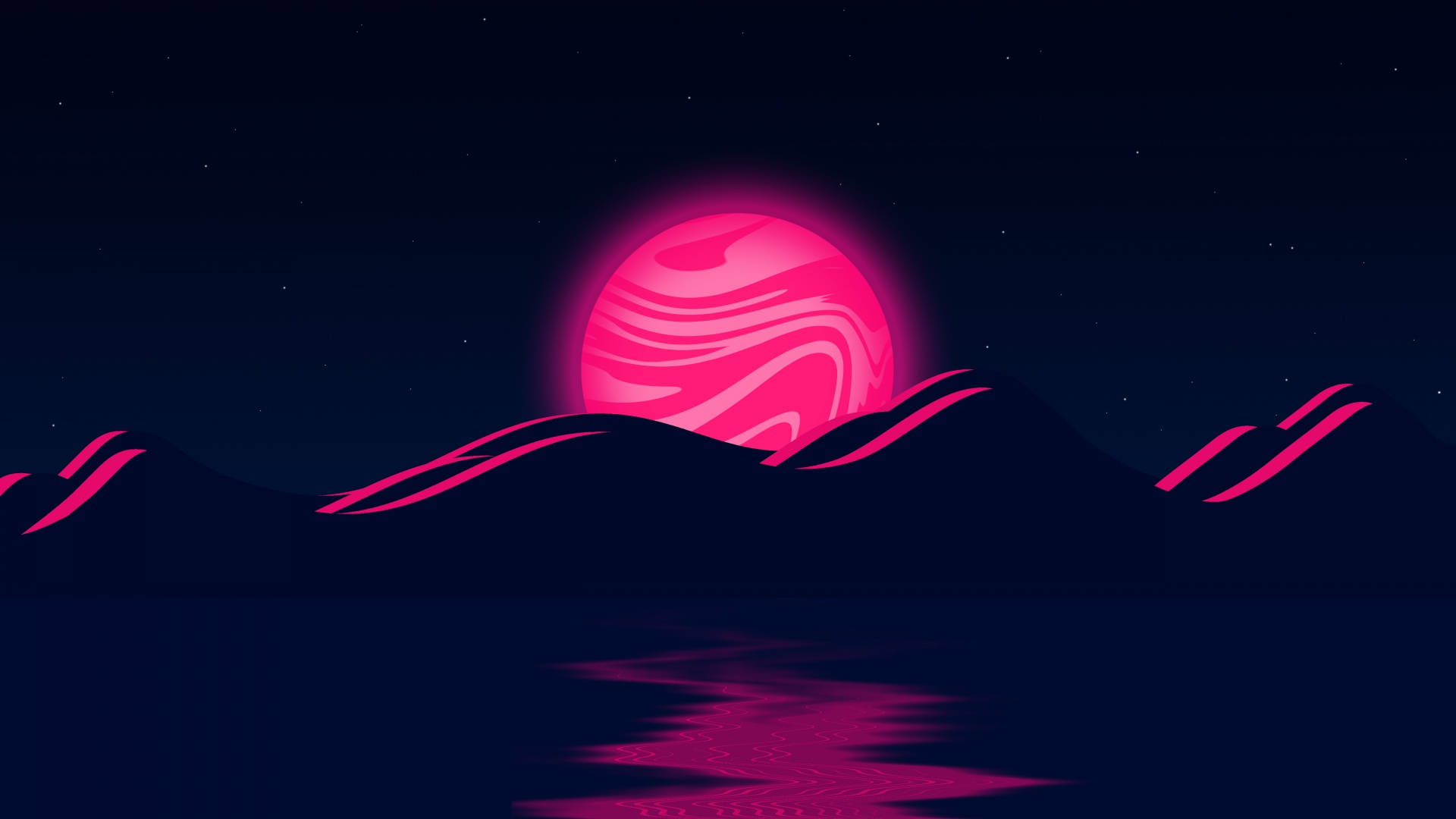 Luna Neón Rosa en Olas Fondos de pantalla