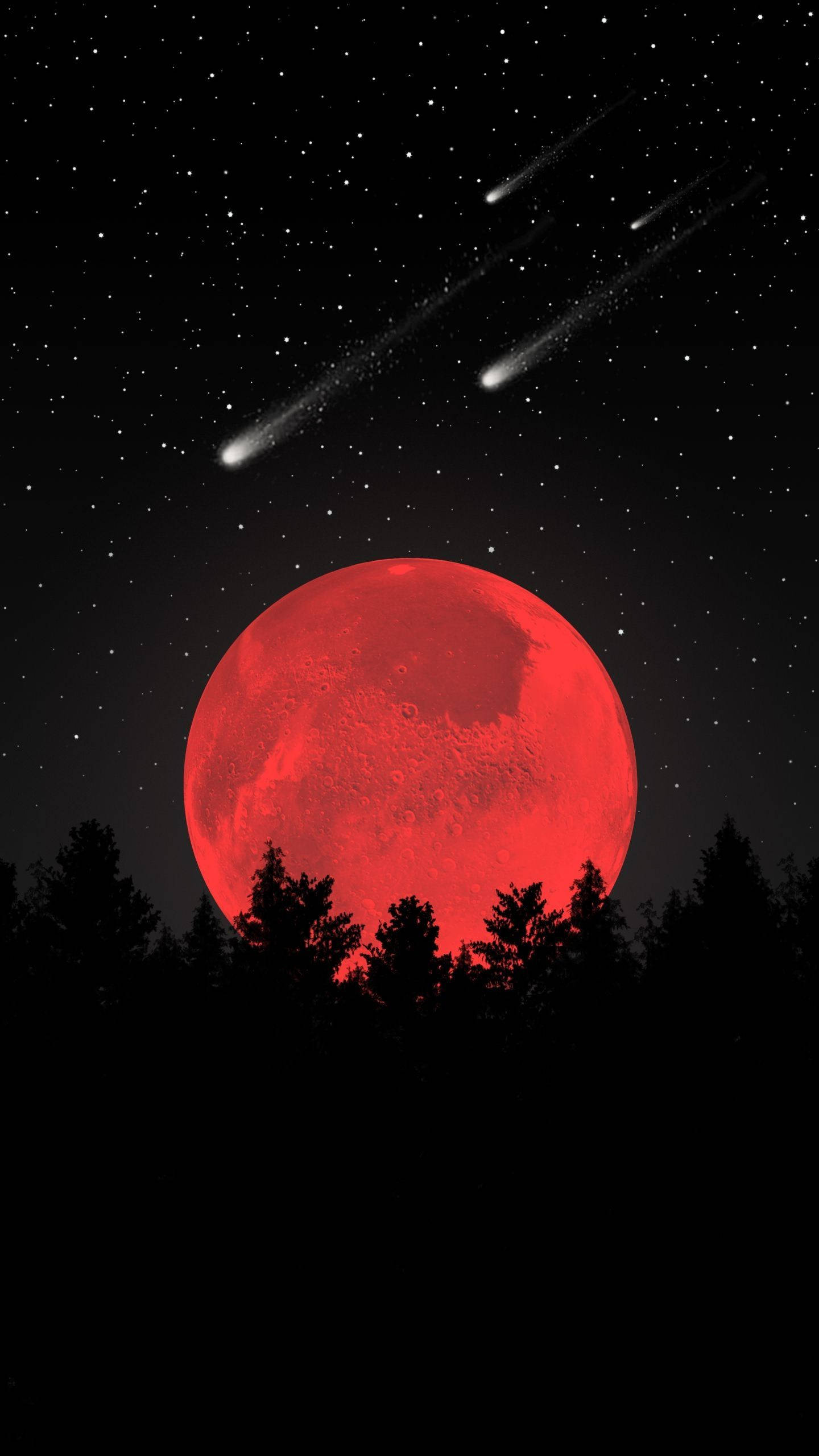 Luna roja estética espacial y meteorito Fondos de pantalla