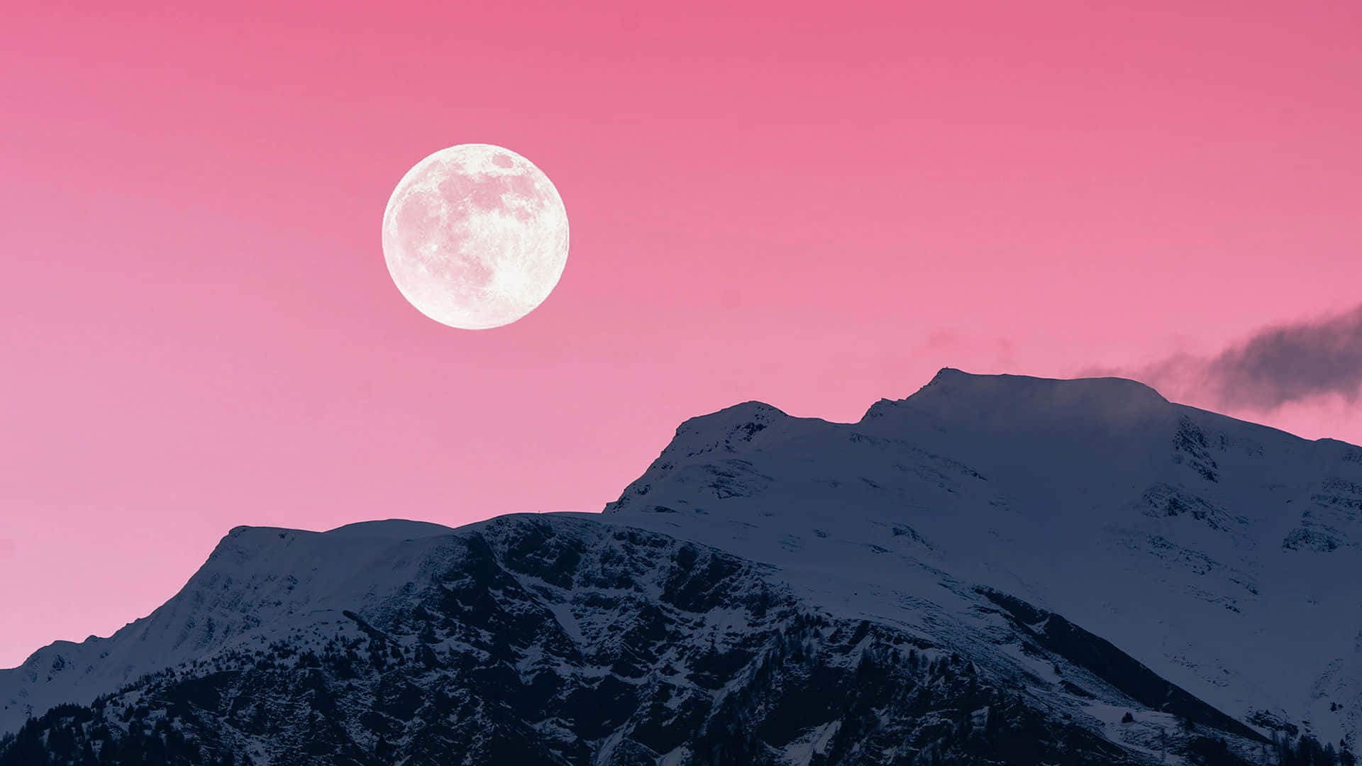 Luna Rosa Saliendo sobre Montaña Nevada Fondos de pantalla