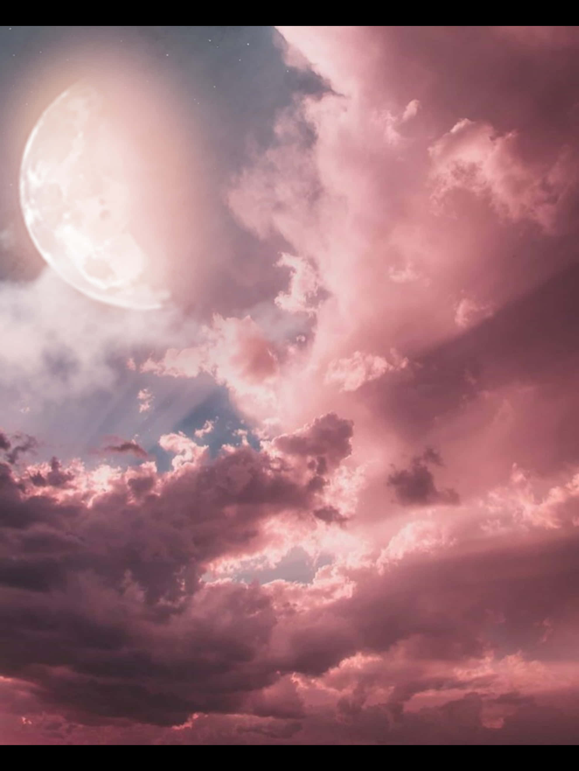 Luna Rosa y Cielo Nublado Fondos de pantalla