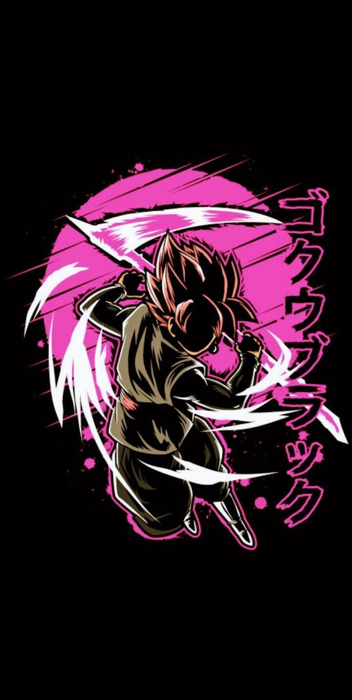 Luna Rosa y Silueta de Black Goku para Teléfono Fondos de pantalla