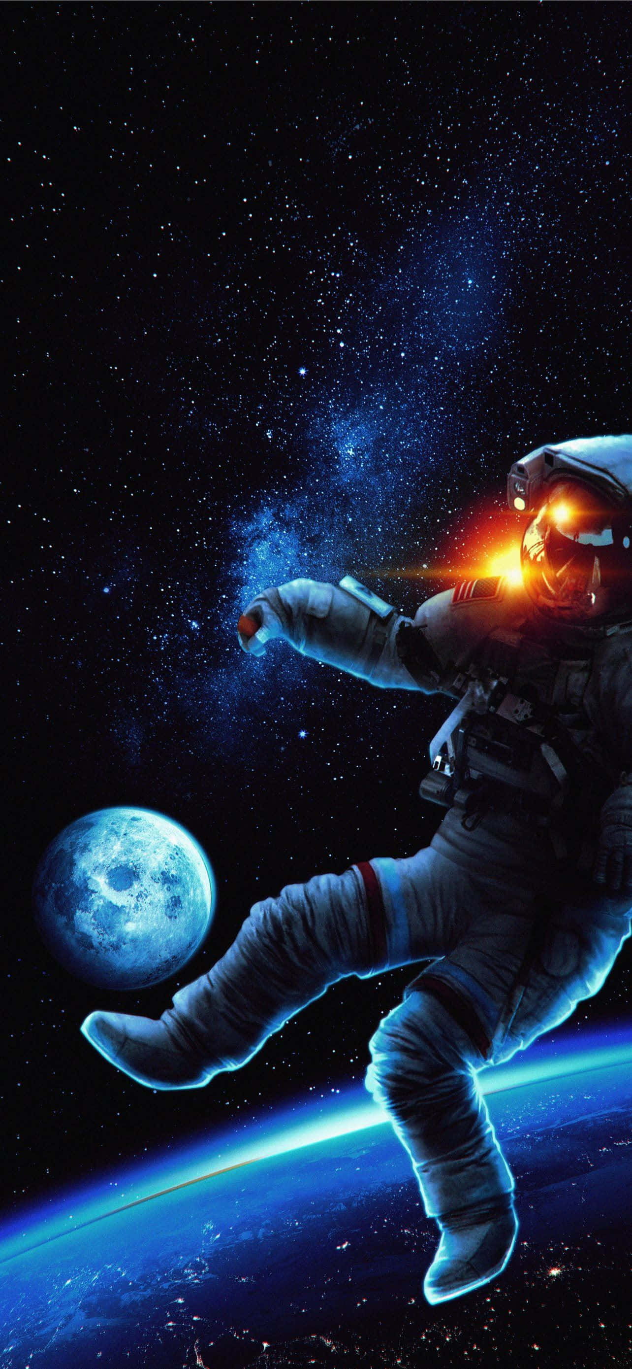 Luna y Tierra con Astronauta iPhone Fondos de pantalla