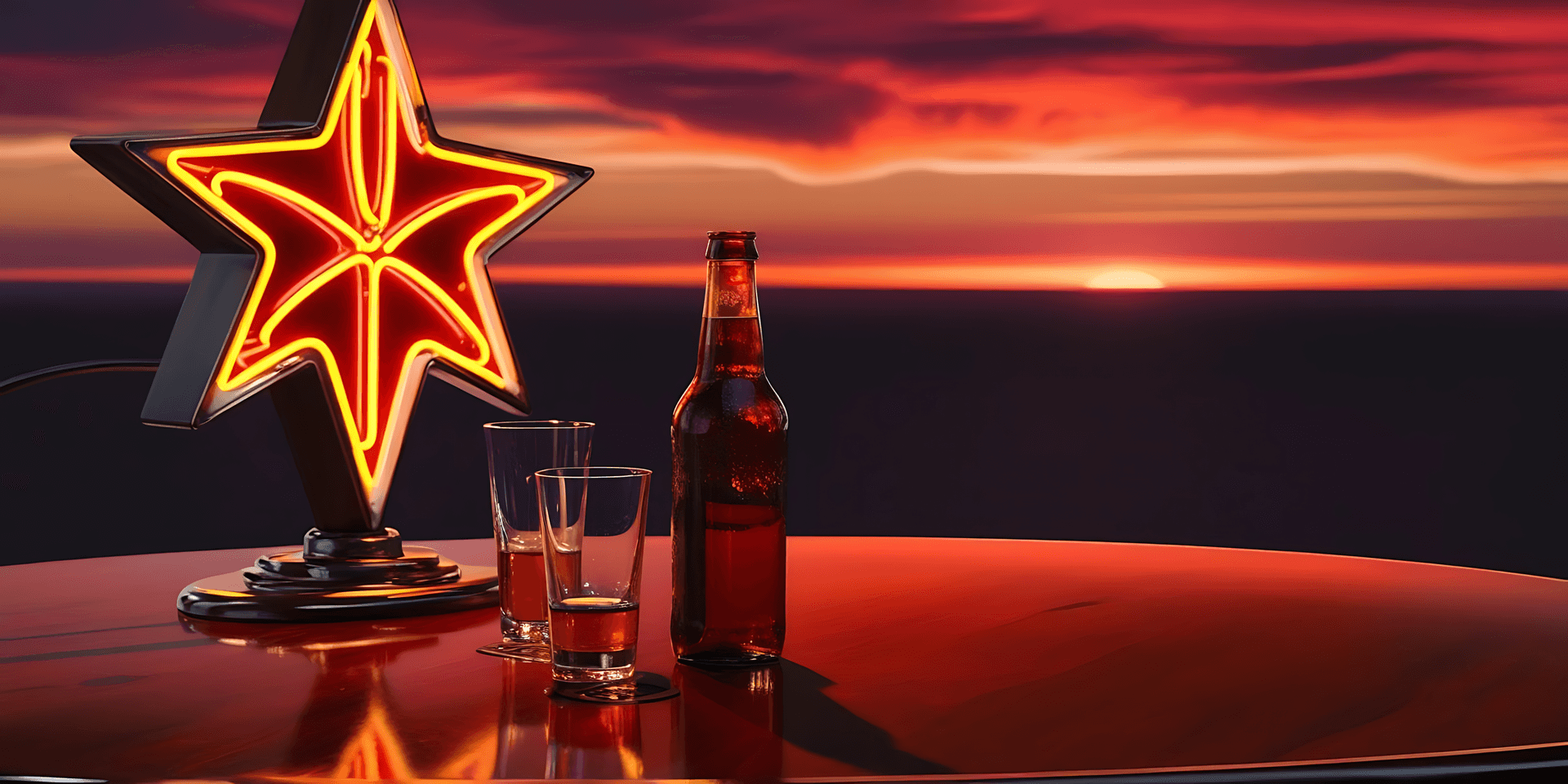 Luz navideña en forma de estrella junto al océano Fondos de pantalla