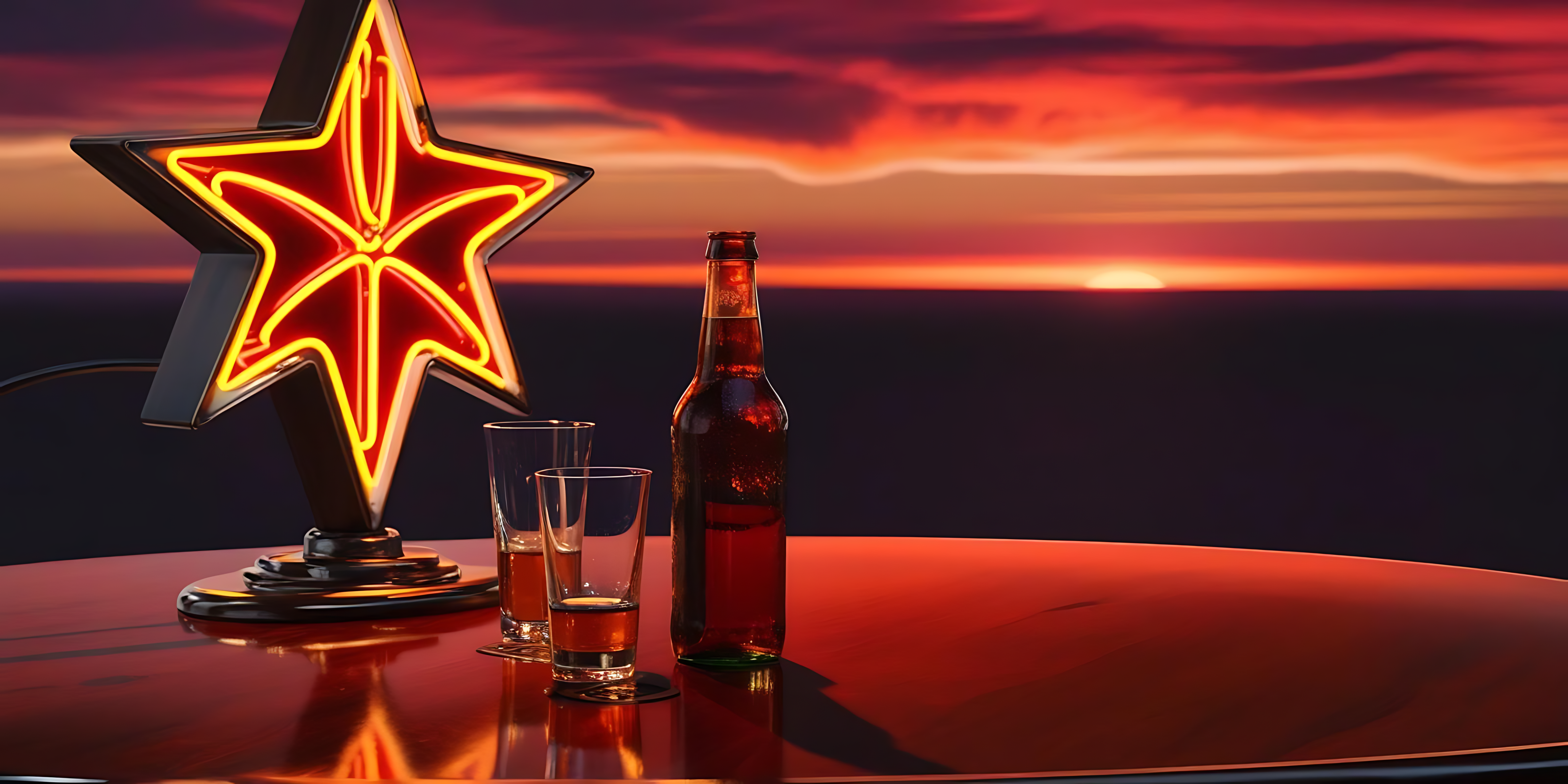 Luz navideña en forma de estrella junto al océano Fondos de pantalla