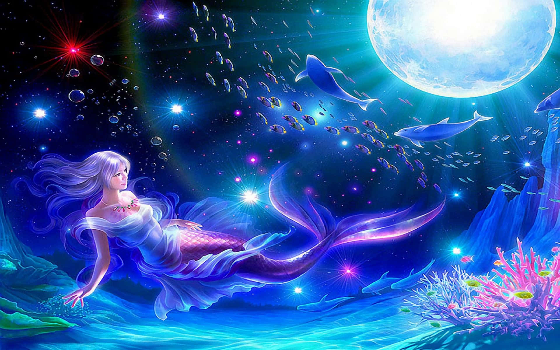 Majestuosa Sirena y Criaturas Marinas Adorables Fondos de pantalla