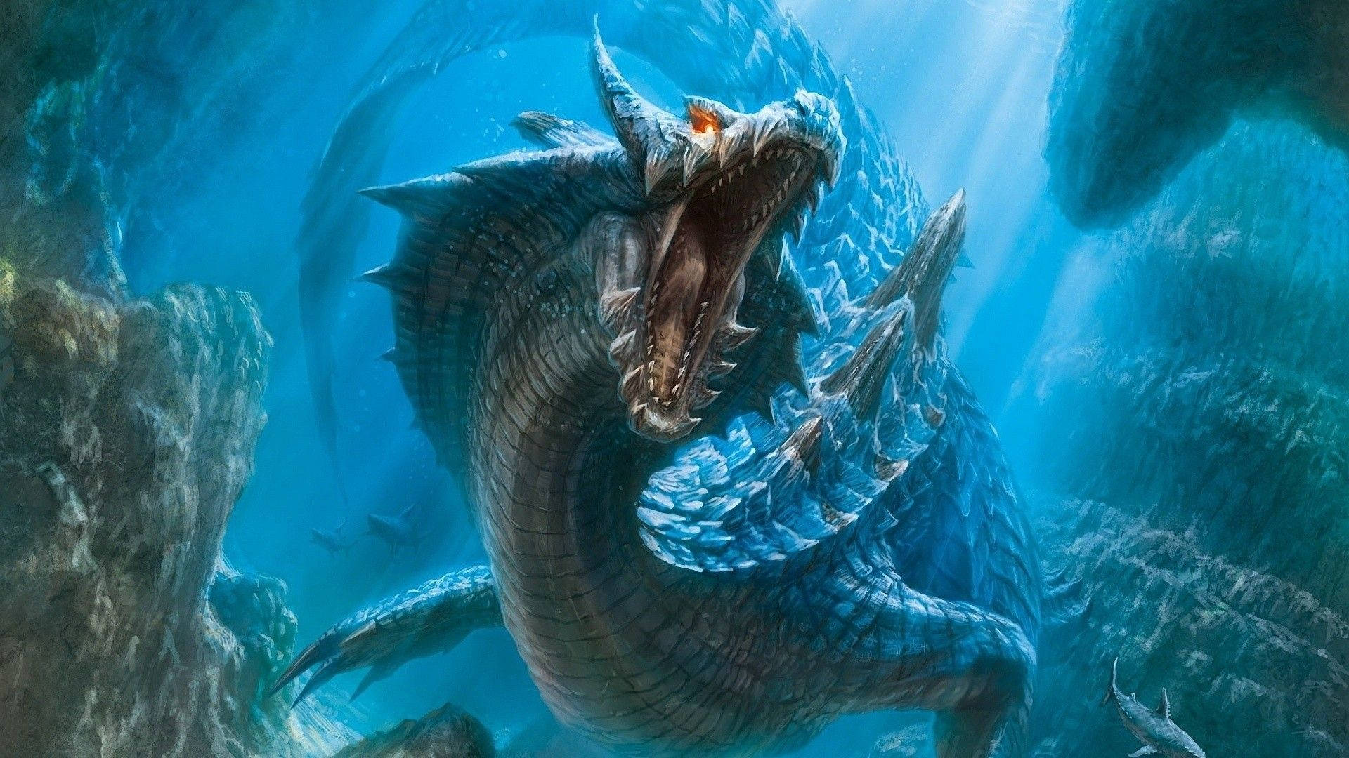 Majestuoso Dragón Japonés en un Mundo Submarino Fondos de pantalla