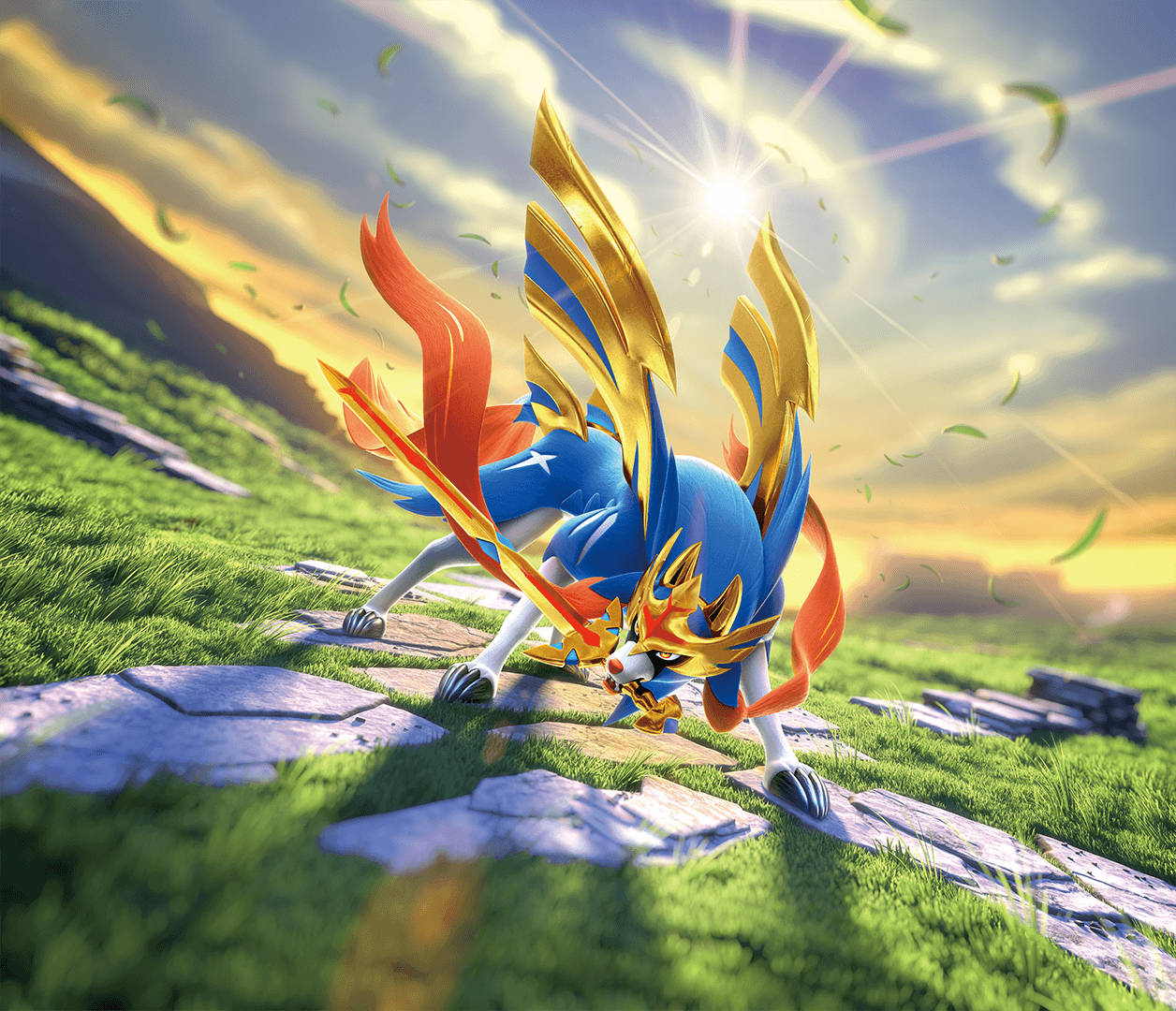 Majestuoso Zacian en paisaje herboso Fondos de pantalla