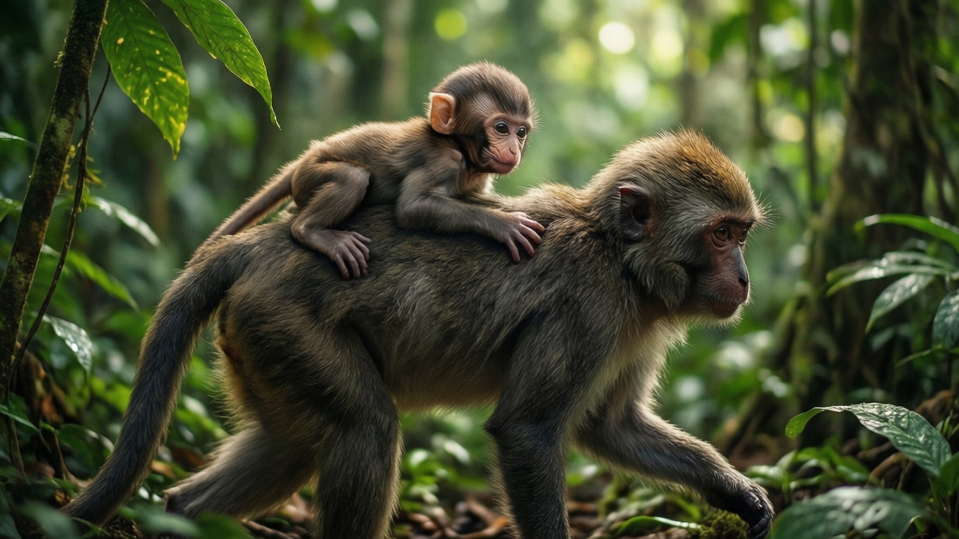 Mamá mono y su bebé Fondos de pantalla