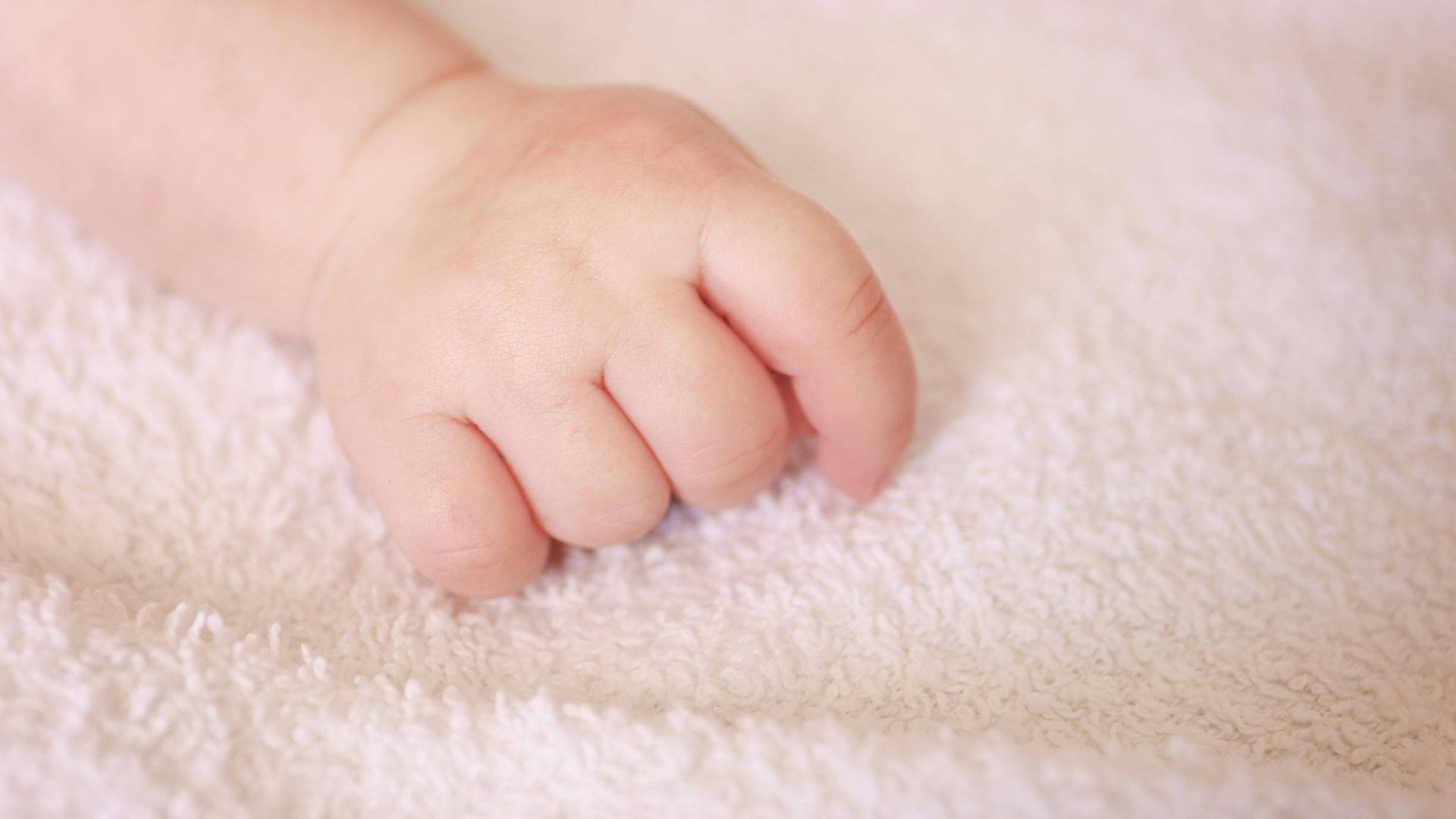 Manos de bebé descansando suavemente sobre una toalla Fondos de pantalla