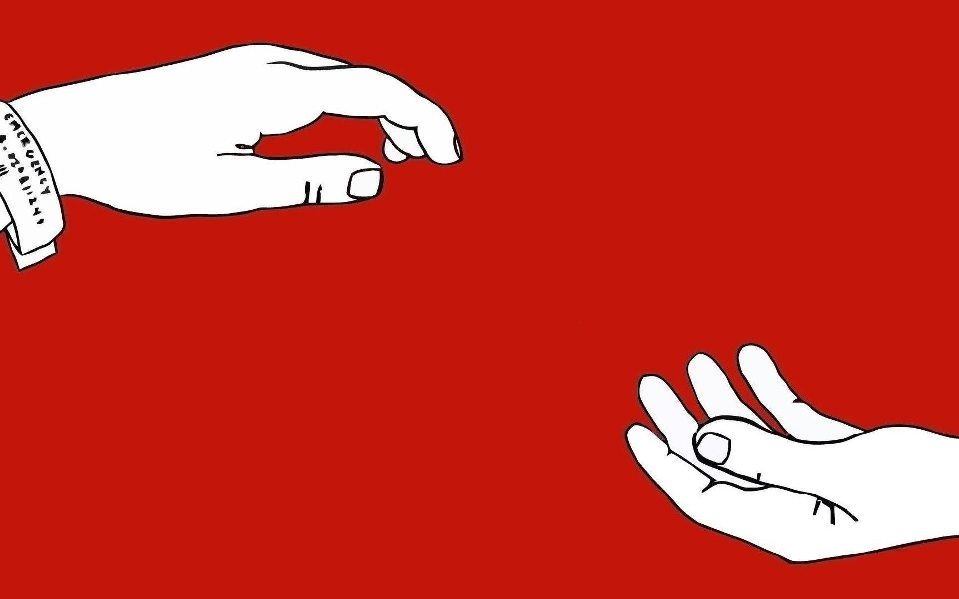 Manos de laptop encontrándose sobre fondo rojo, estética indie Fondos de pantalla
