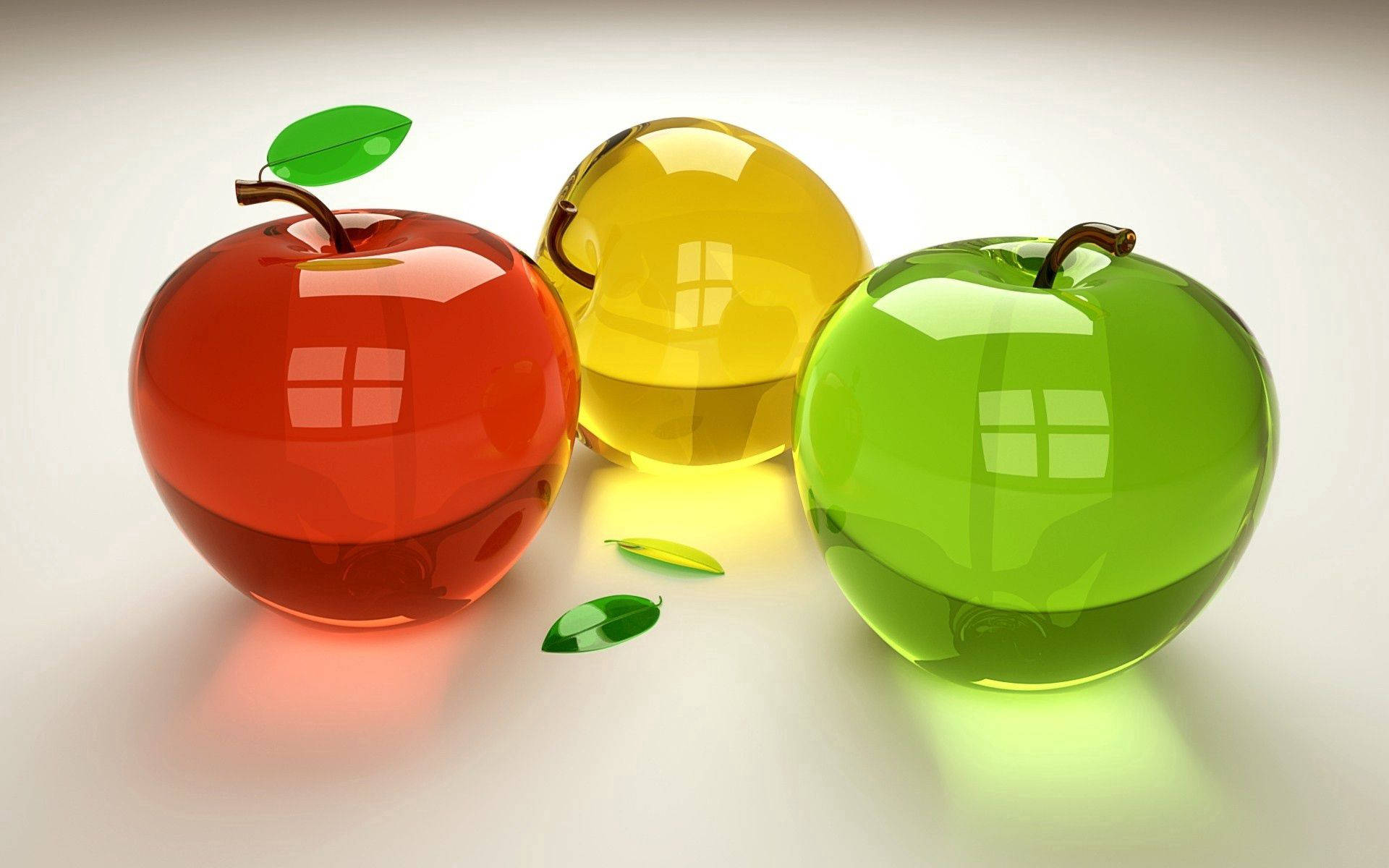Fondo de pantalla de manzanas transparentes en 3D.