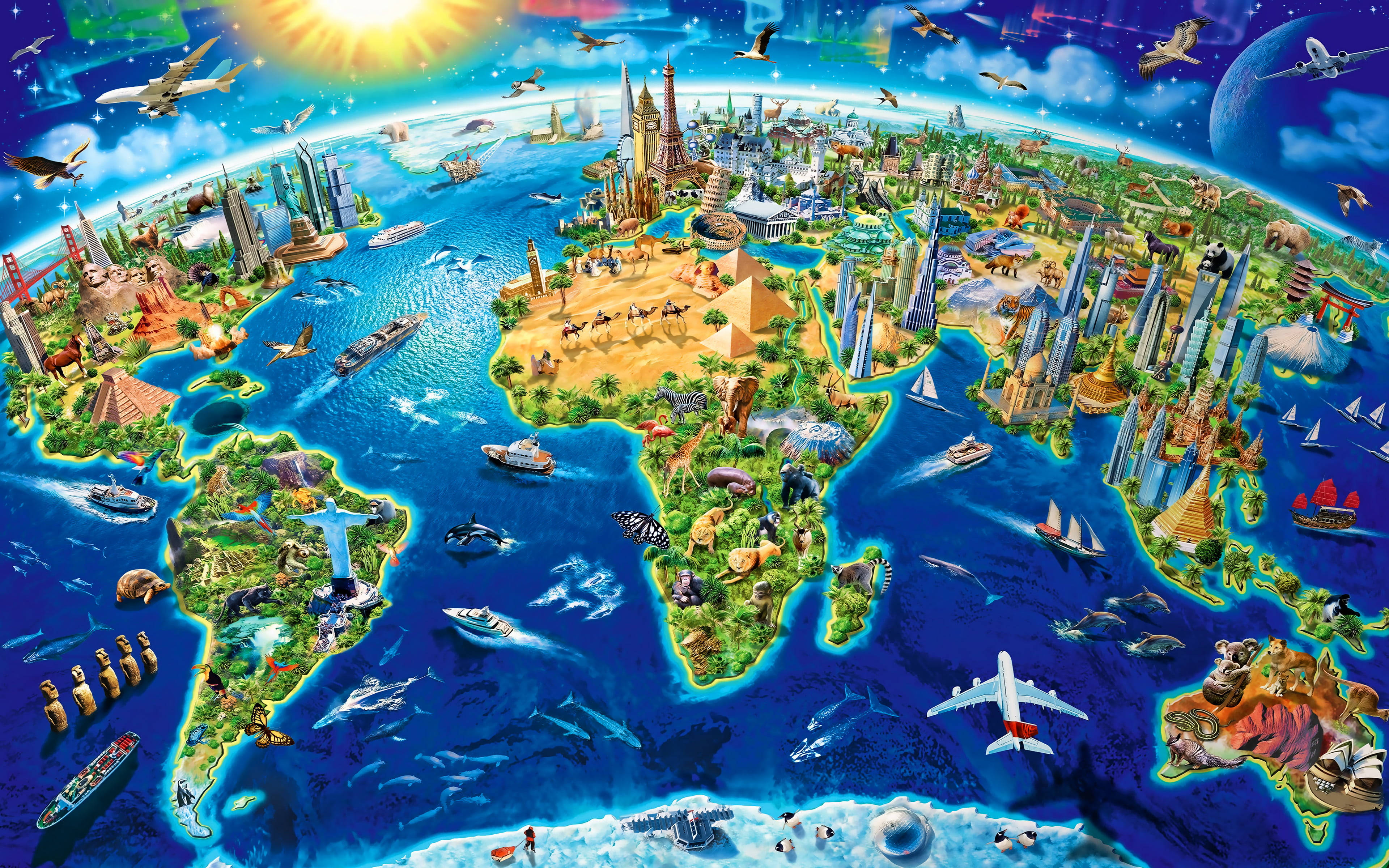 Mapa Mundial Aéreo 3D de Alta Resolución con Edificios Fondos de pantalla