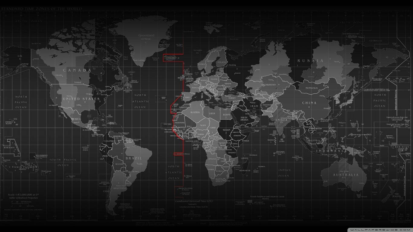Mapa Mundial de Zonas Horarias en Gris Fondos de pantalla