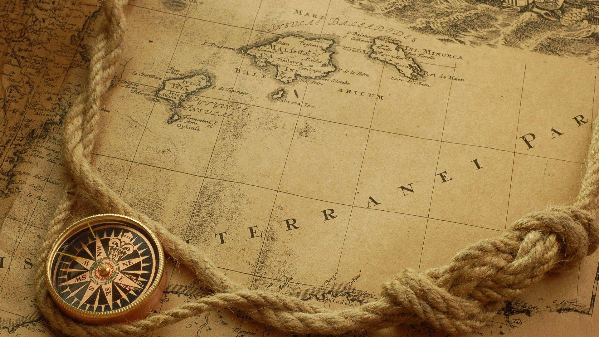 Mapa y brújula en tono marrón claro estético Fondos de pantalla