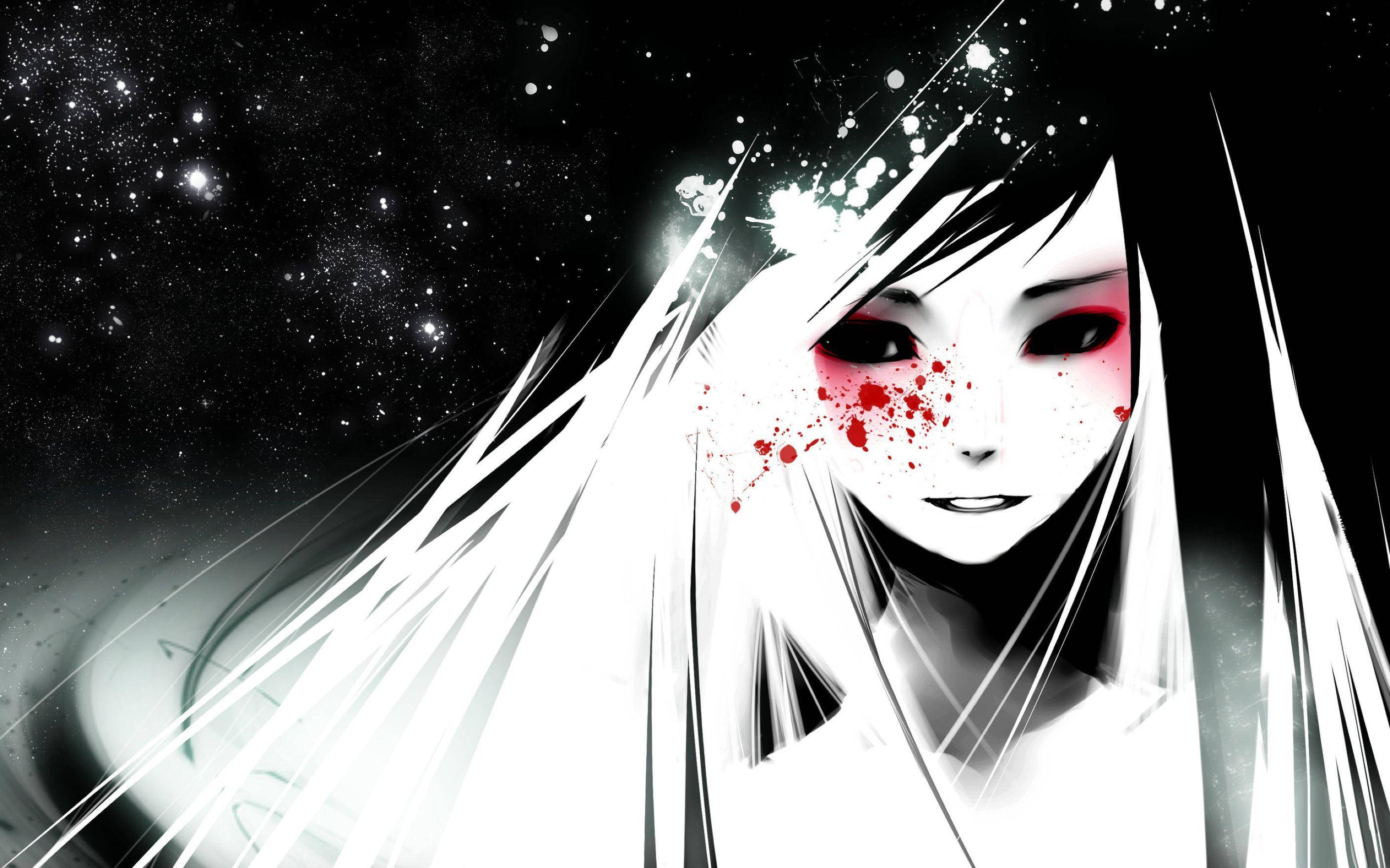 Maquillaje de ojos rojos en anime blanco y negro Fondos de pantalla