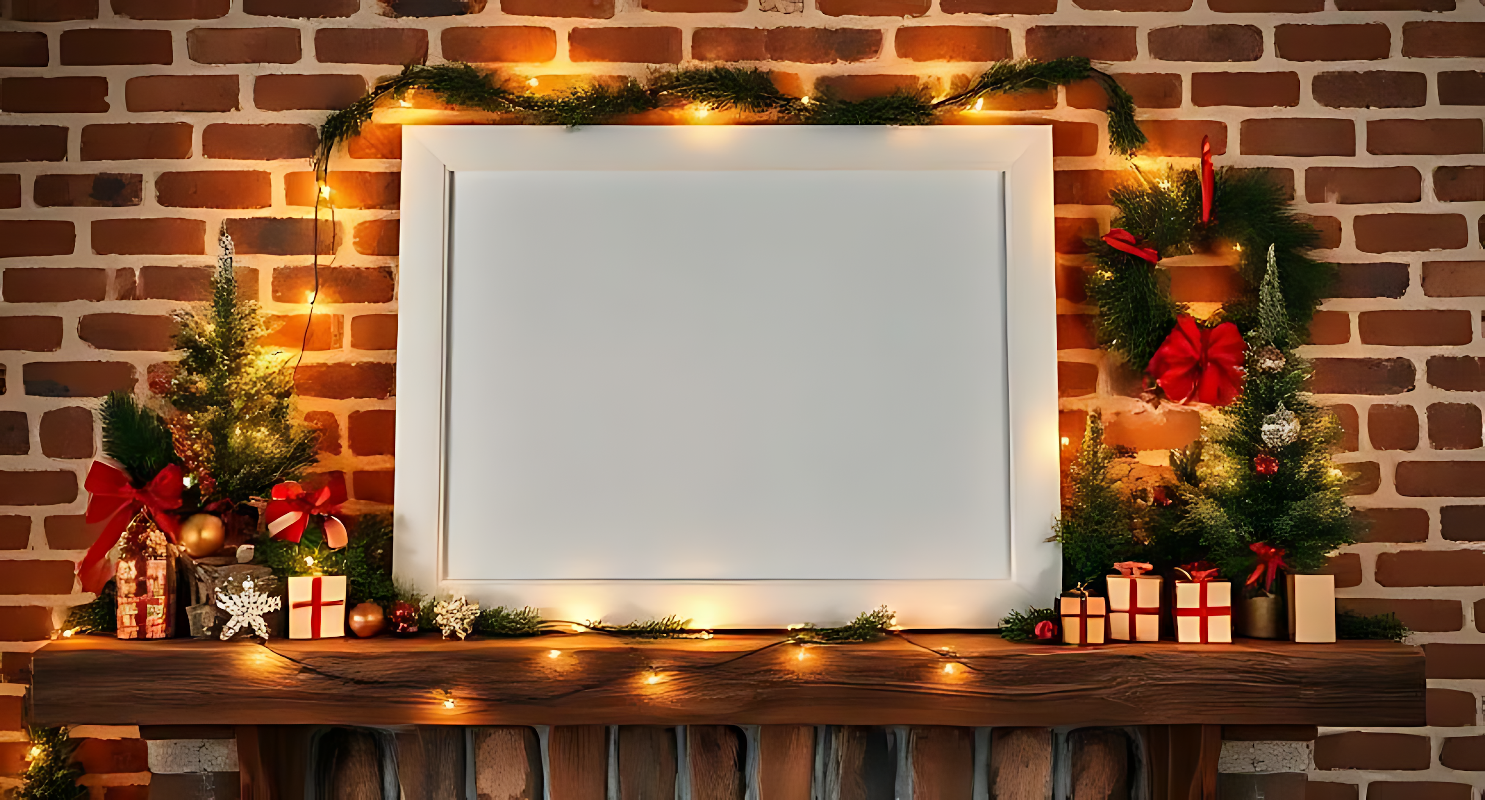 Marco blanco con decoración navideña cálida Fondos de pantalla