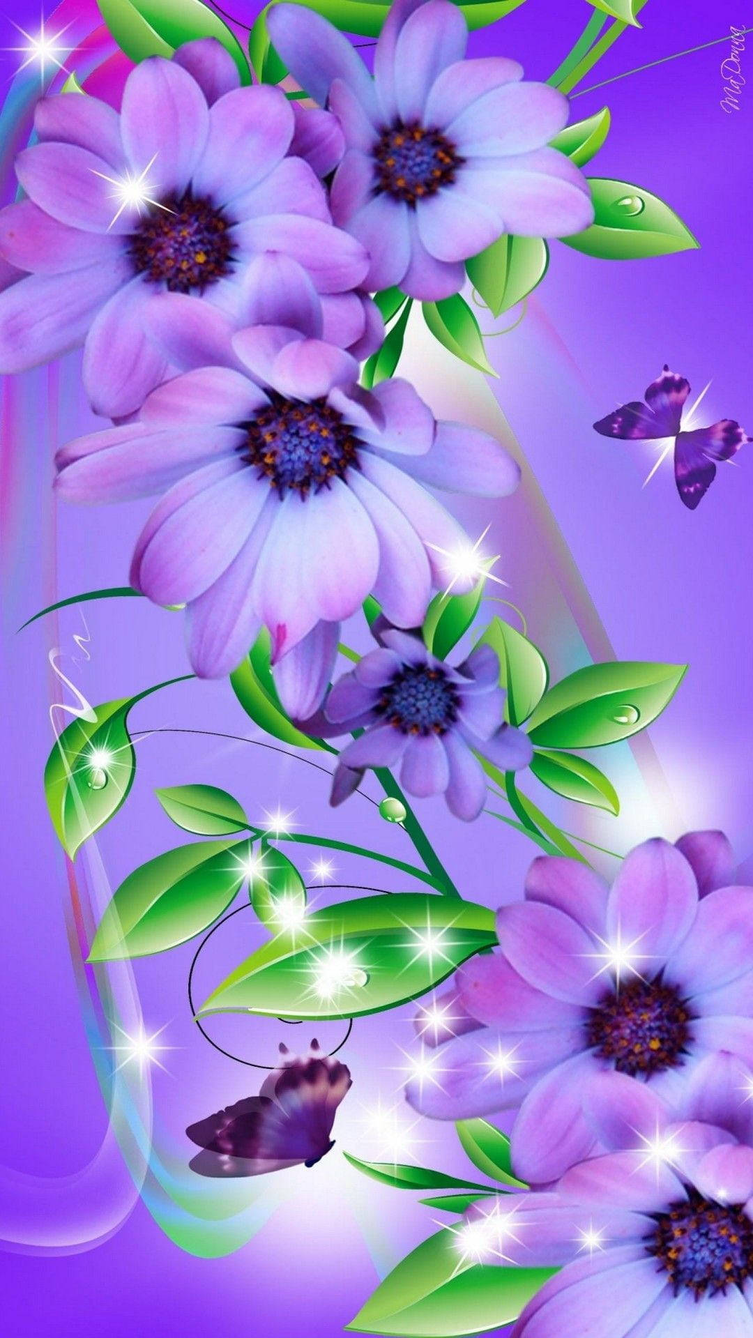 Margaritas Moradas Brillantes Móvil de Flores Fondos de pantalla
