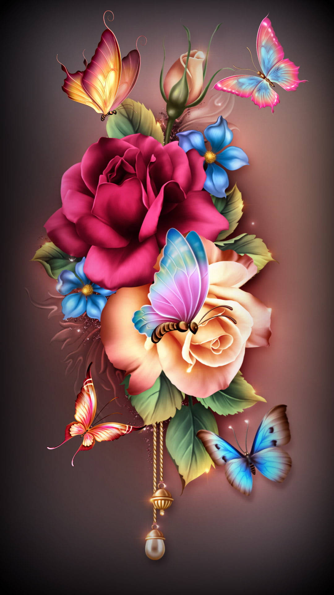 Mariposa 3D y Rosa Estética Fondos de pantalla