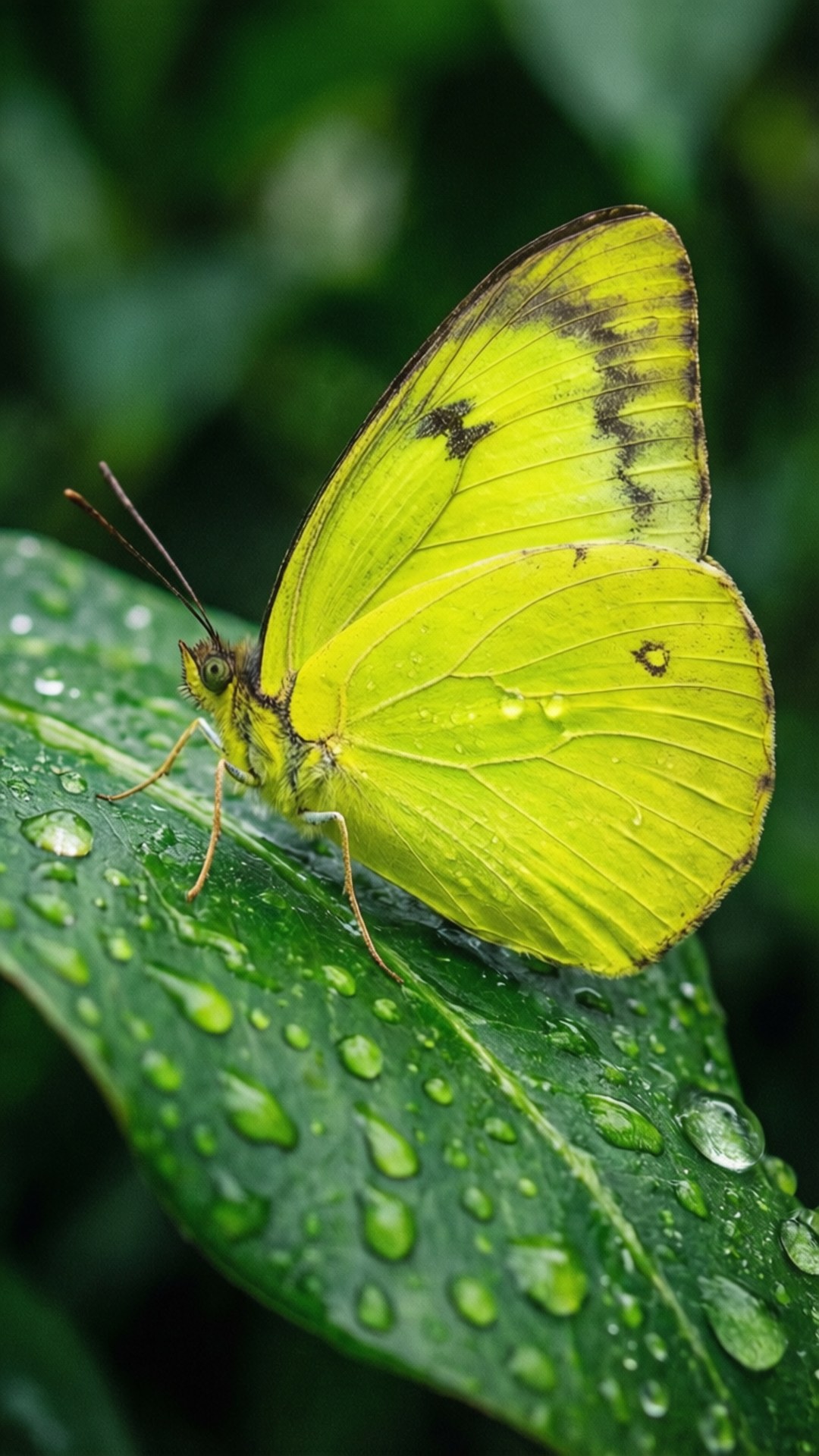 Mariposa amarillo neón sobre una hoja Fondos de pantalla