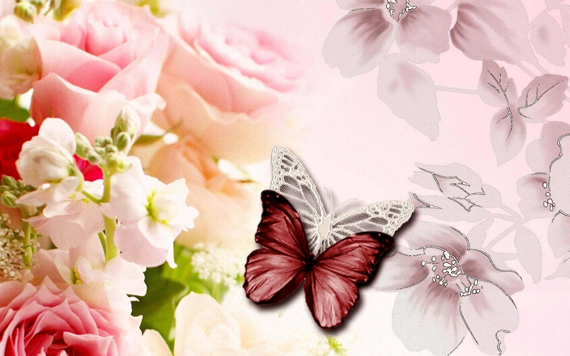 Mariposa con Flores Bonito Escritorio Fondos de pantalla