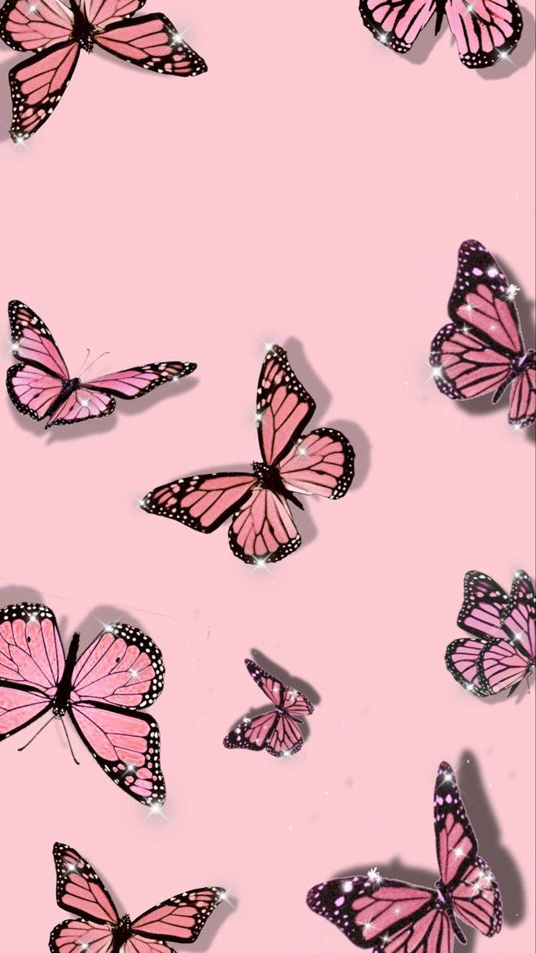 Mariposas Volando en un Fondo Rosa Estético Fondos de pantalla