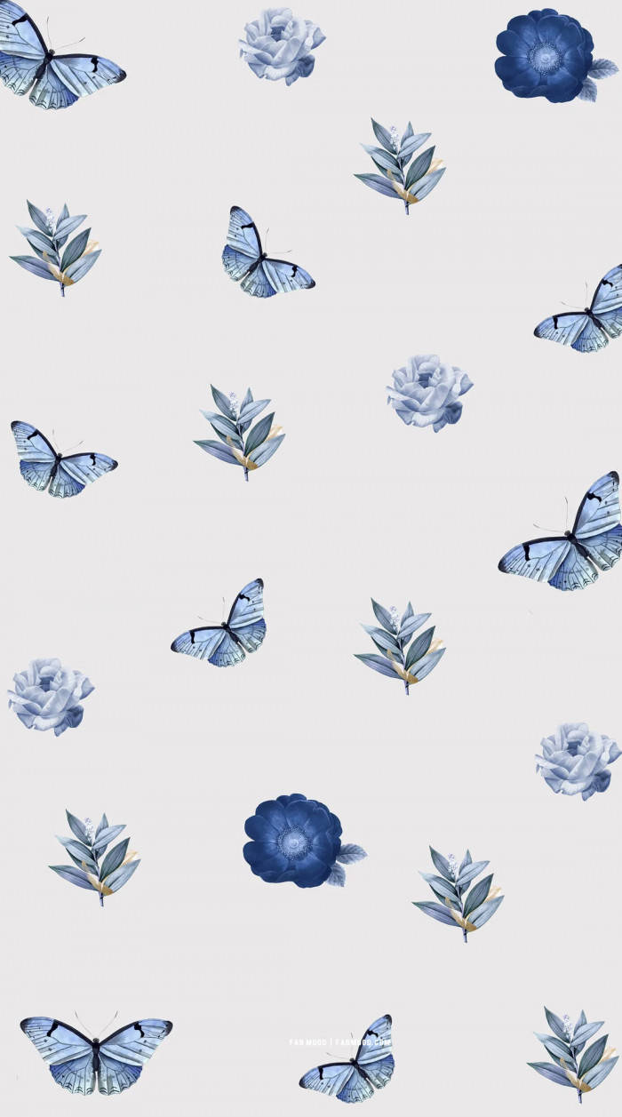 Mariposas y flores azules adorables para teléfono Fondos de pantalla