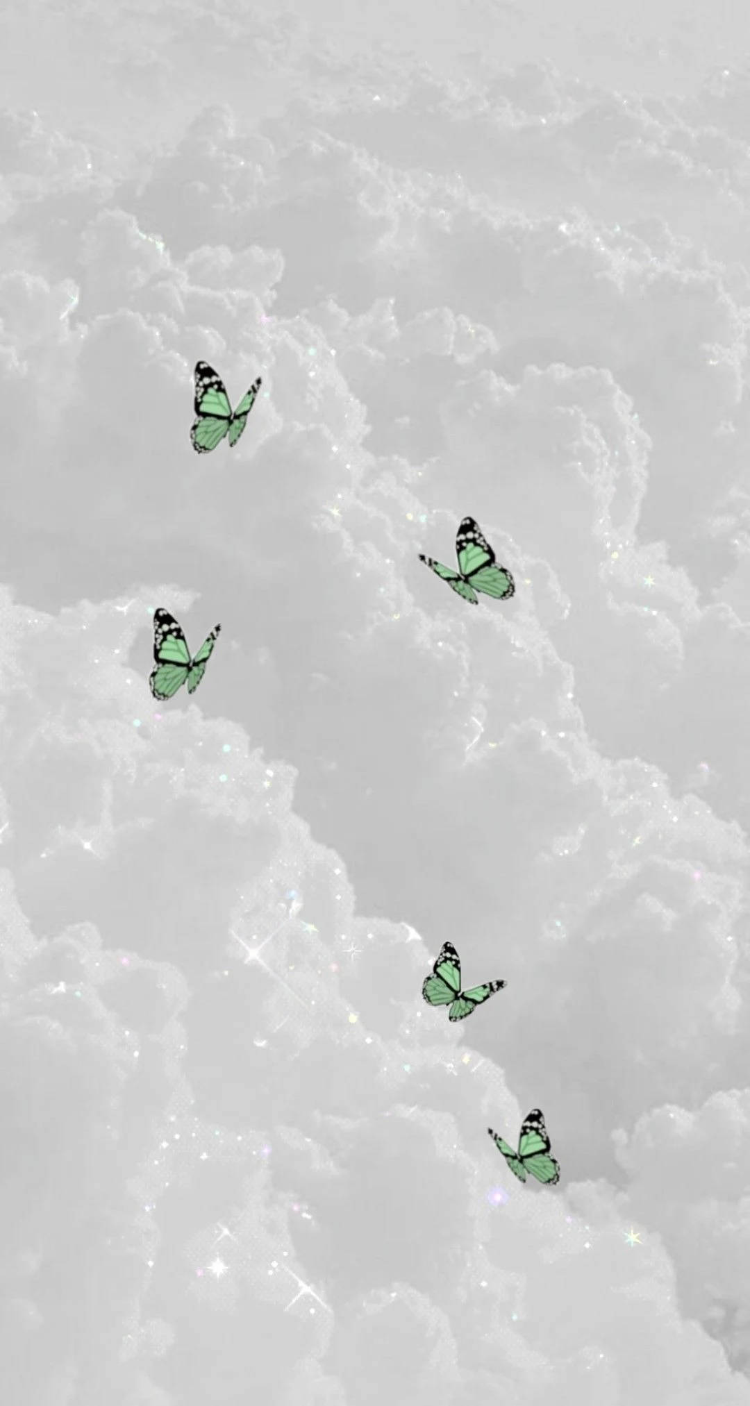 Mariposas y nubes verde y blanco estético Fondos de pantalla