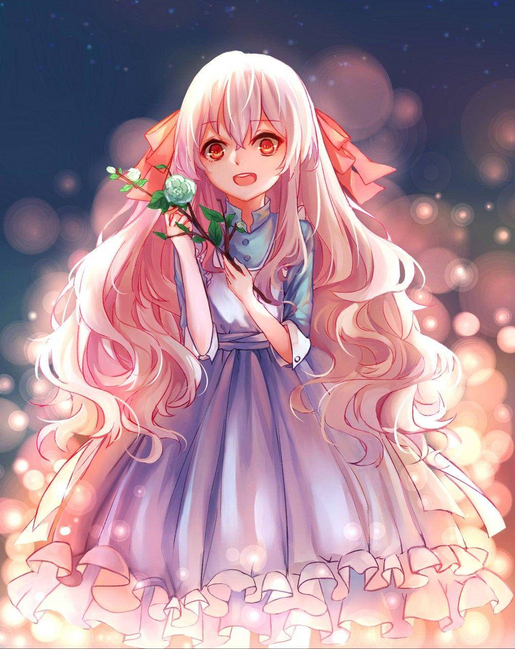 Marry Kozakura kawaii de anime sosteniendo una rosa azul Fondos de pantalla