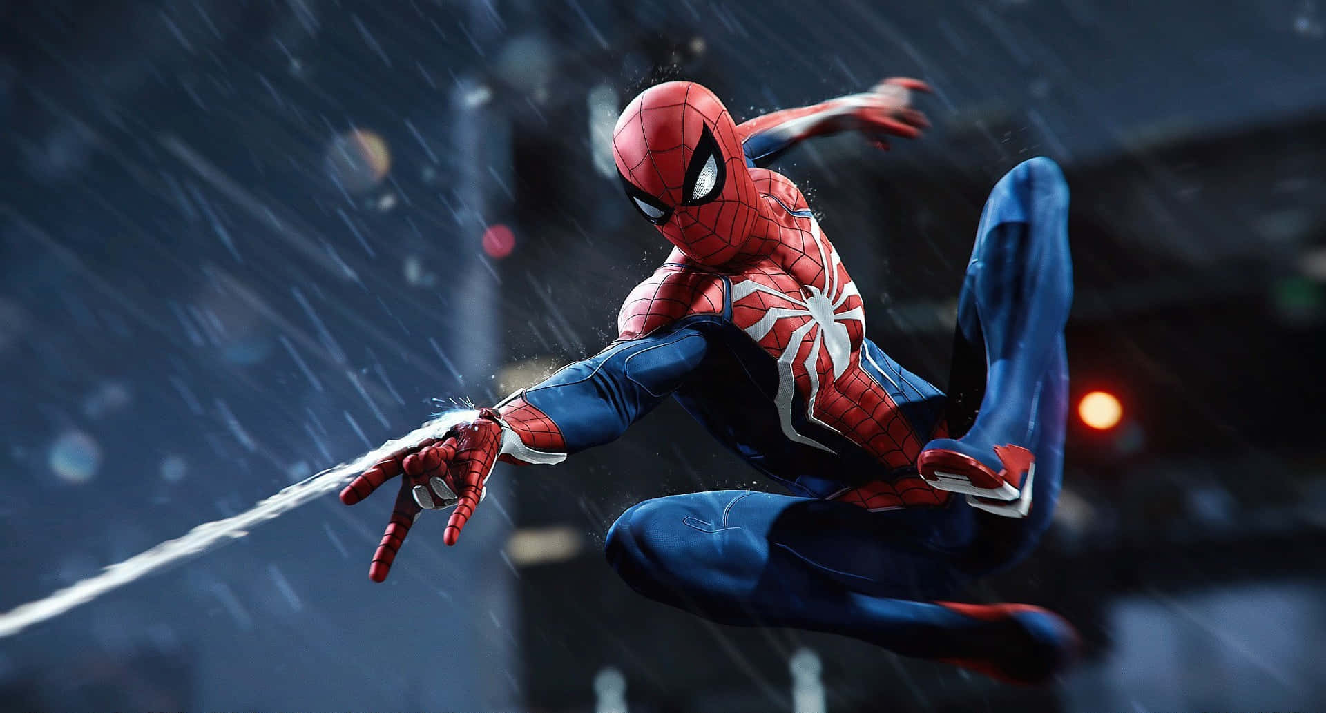Marvel PS4 Spiderman disparando telarañas bajo la lluvia Fondos de pantalla