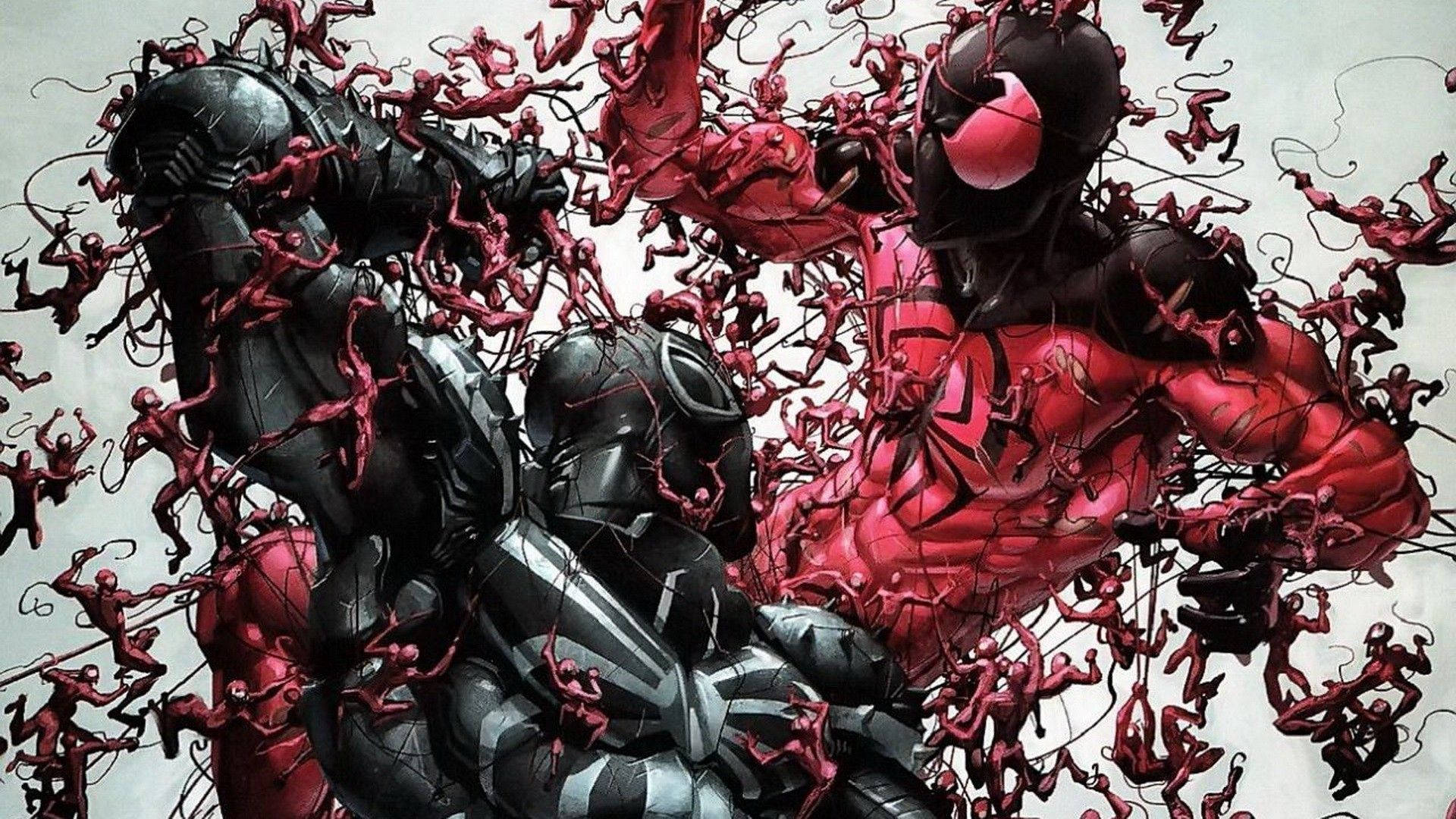 Superhéroe de Marvel Spider-Man rojo y negro con hombrecitos.